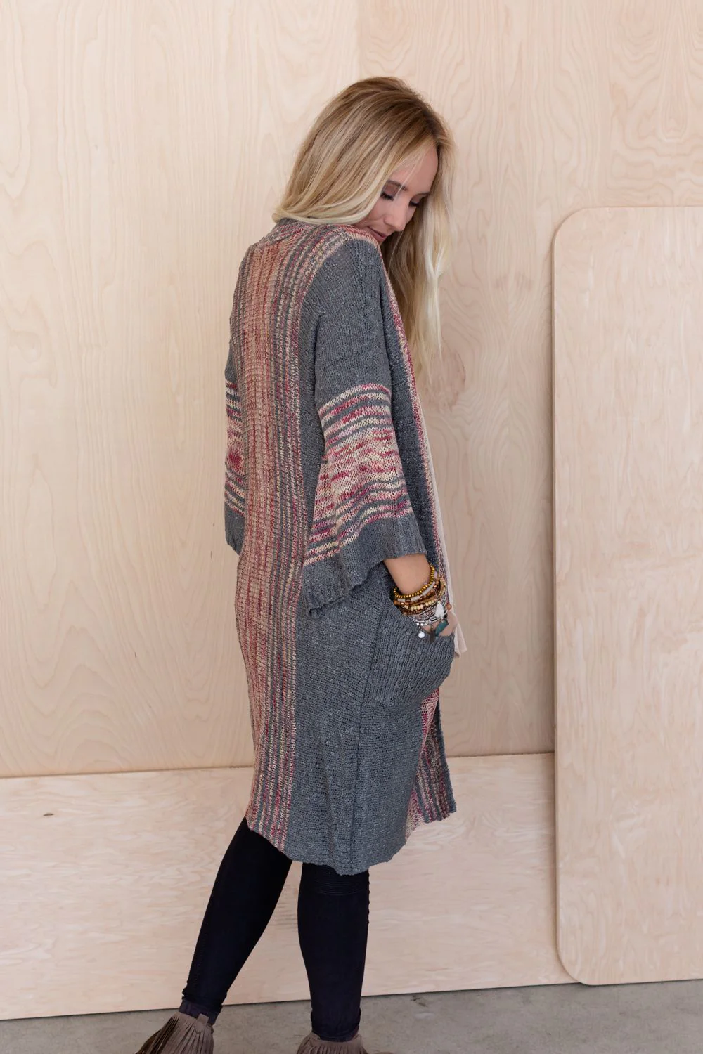 Rose Boho Throw On Cardigan - Gray - Image 4