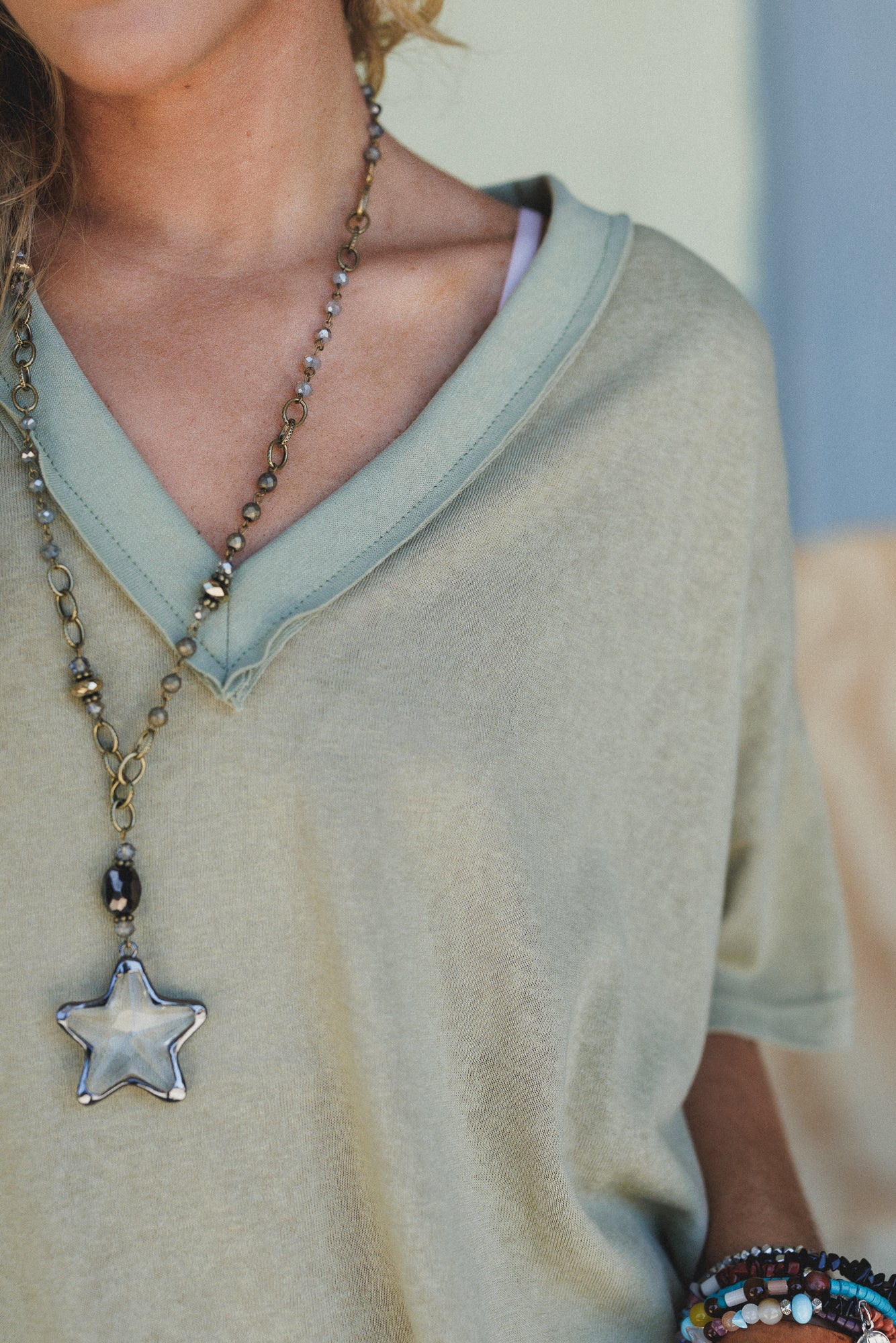 Tash V Neck Tee - Moss - Image 3