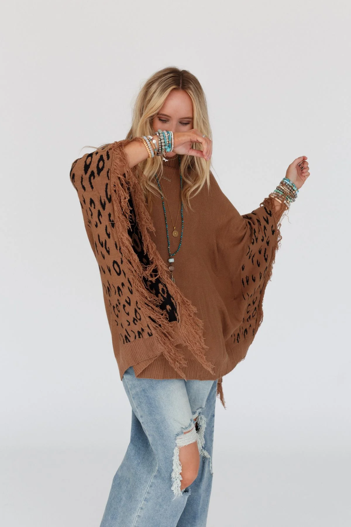 Tate Animal Print Poncho - Camel - Image 7