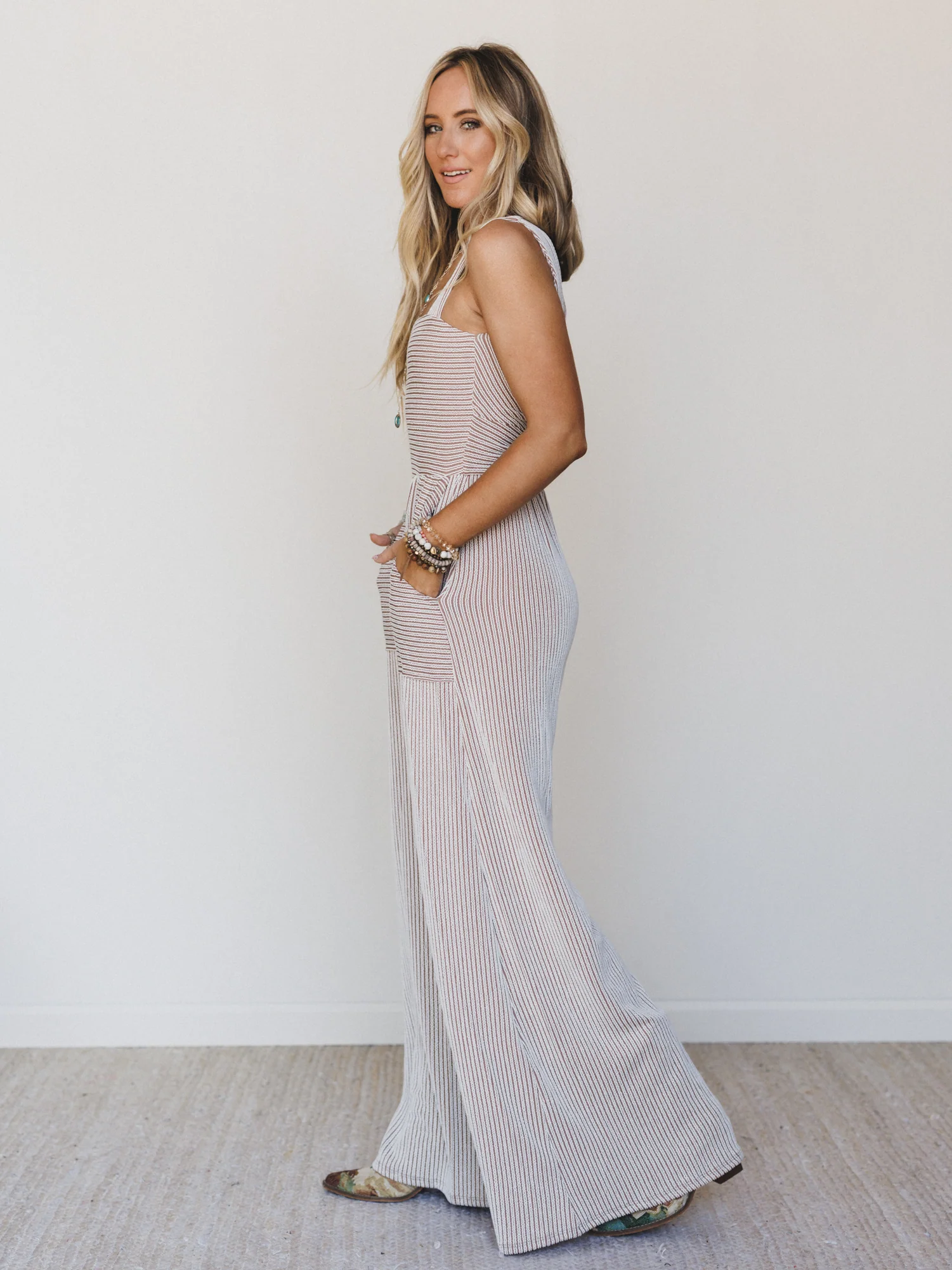 The Nest Alanis Textured Jumpsuit - Taupe - Image 4
