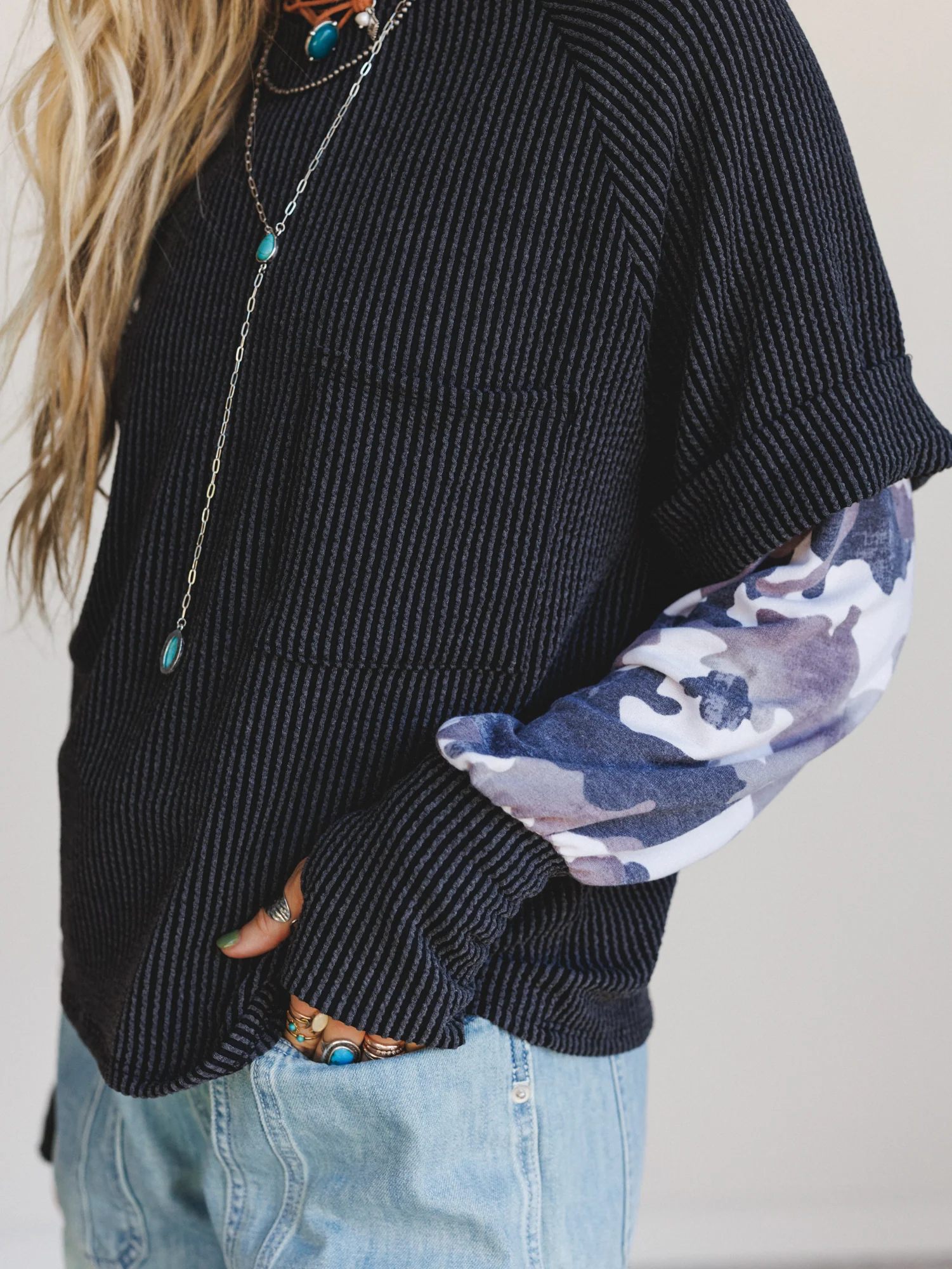 The Nest Better Together Layered Contrast Top - Camo - Image 3