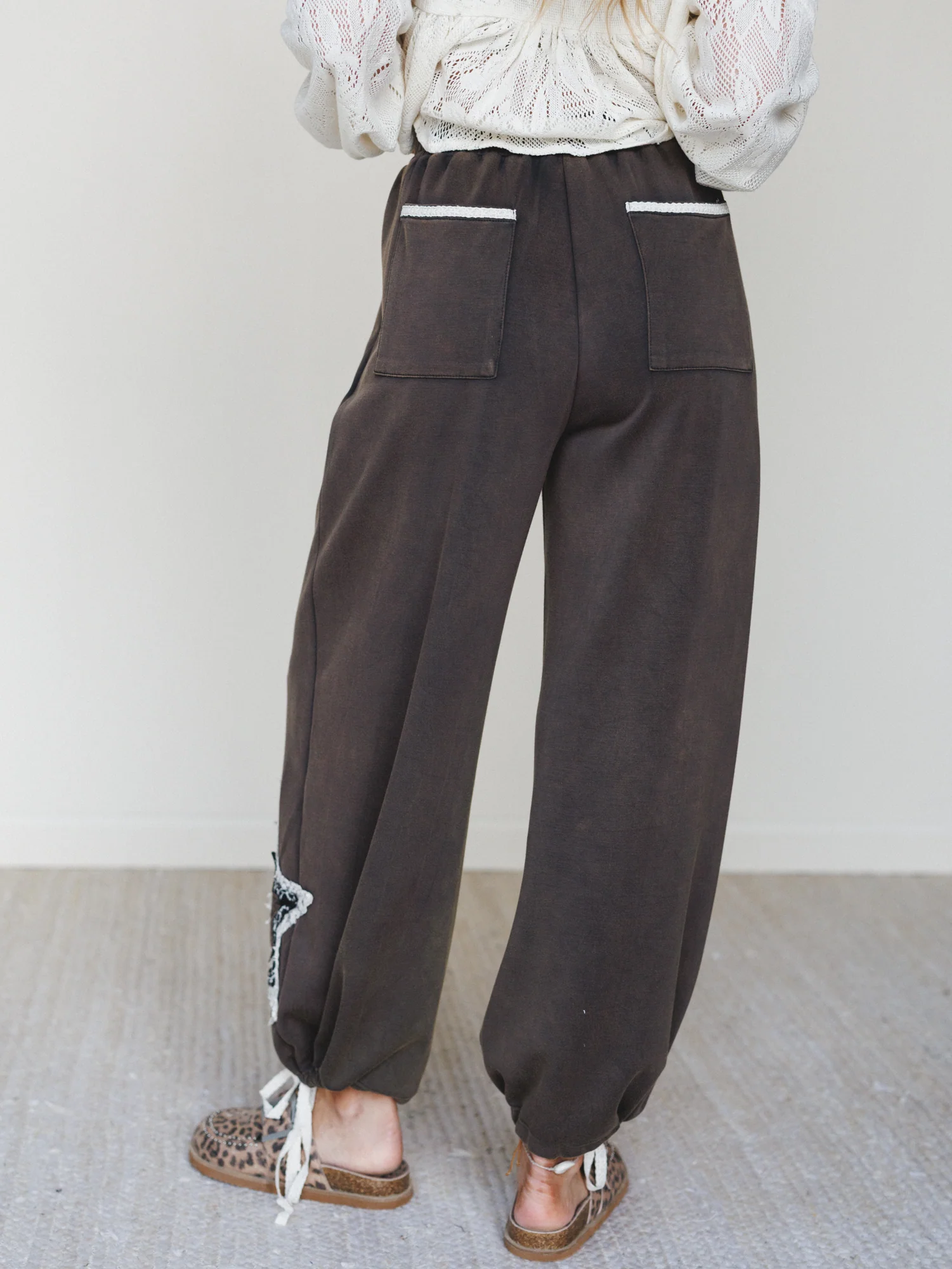 The Nest Bobbie Patchwork Convertible Wide Leg Pant - Charcoal - Image 5
