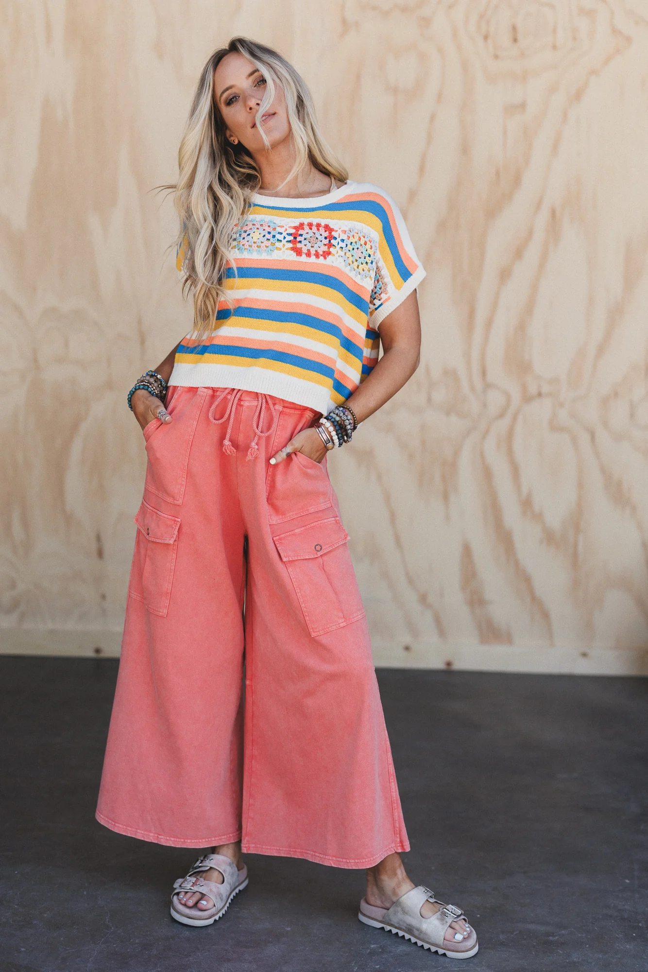 The Nest Cargo Cascade Wide Leg Pants - Carnation - Image 2
