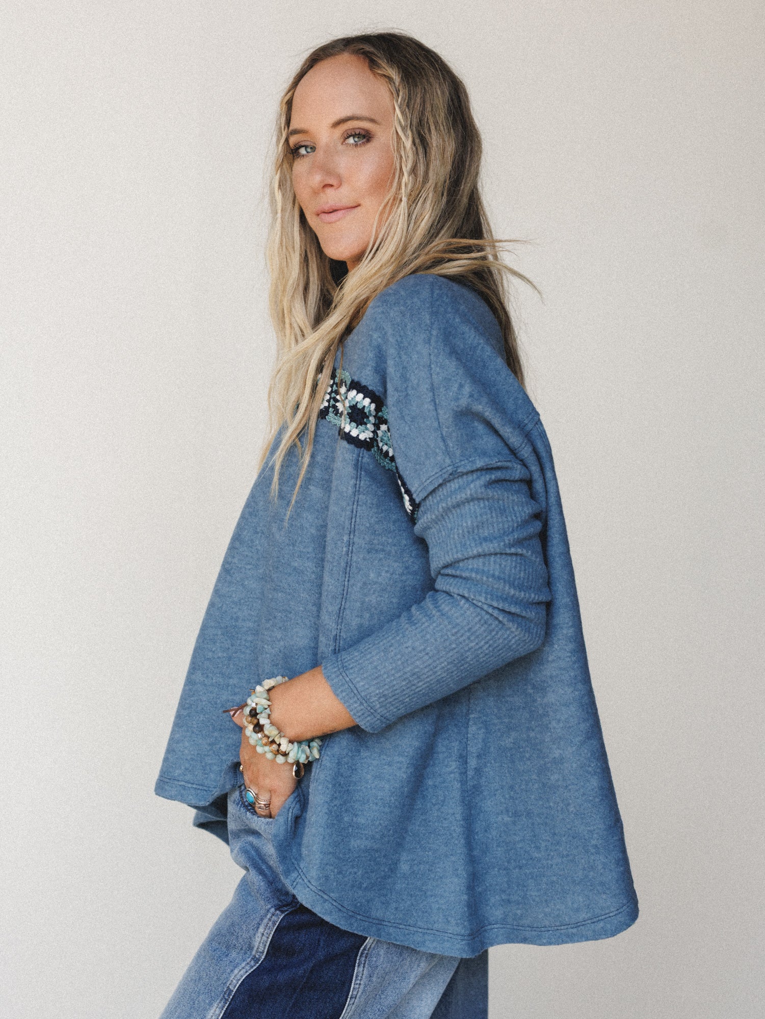 The Nest Cozy Up Crochet Top - Denim - Image 3