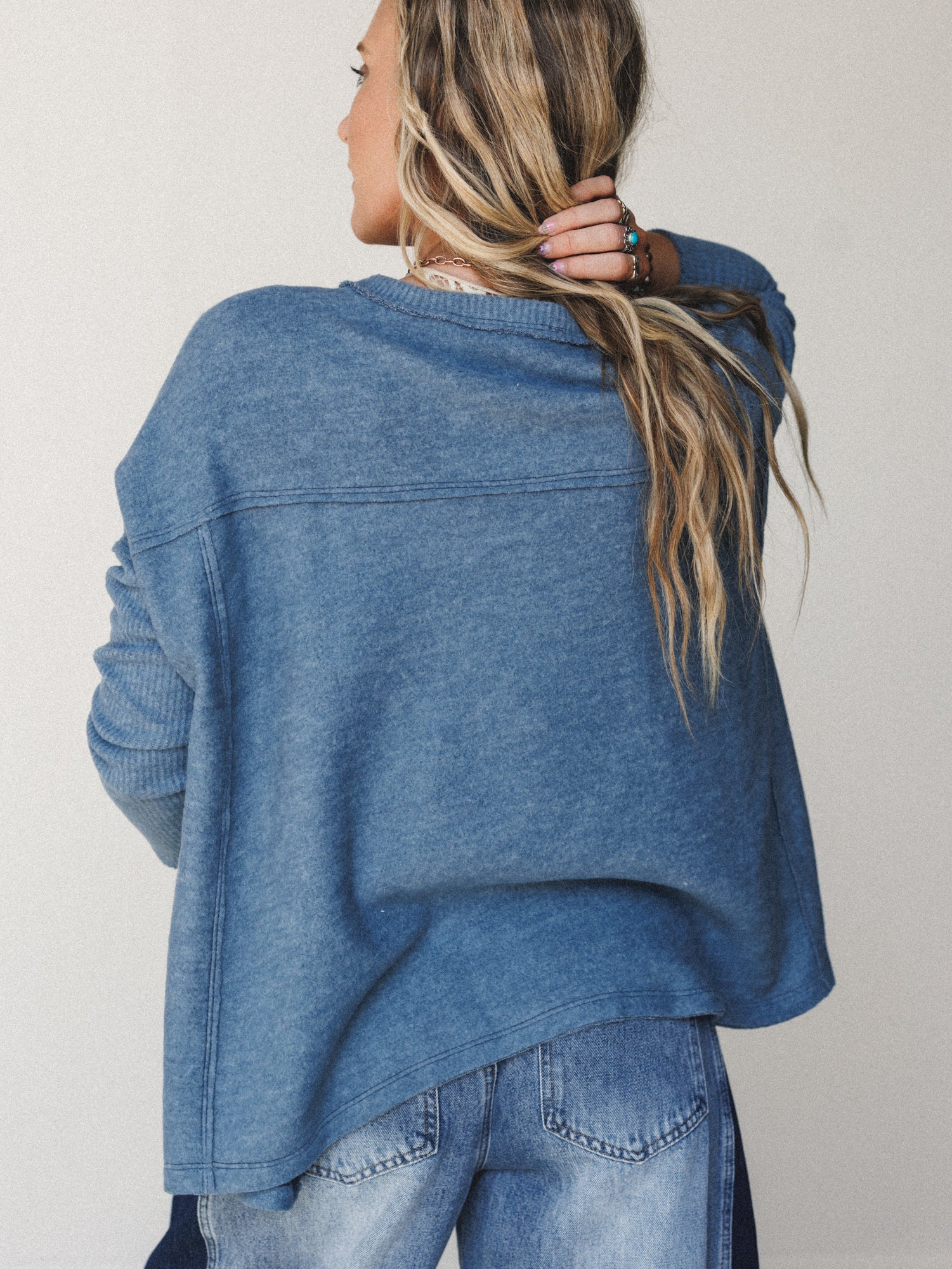 The Nest Cozy Up Crochet Top - Denim - Image 4