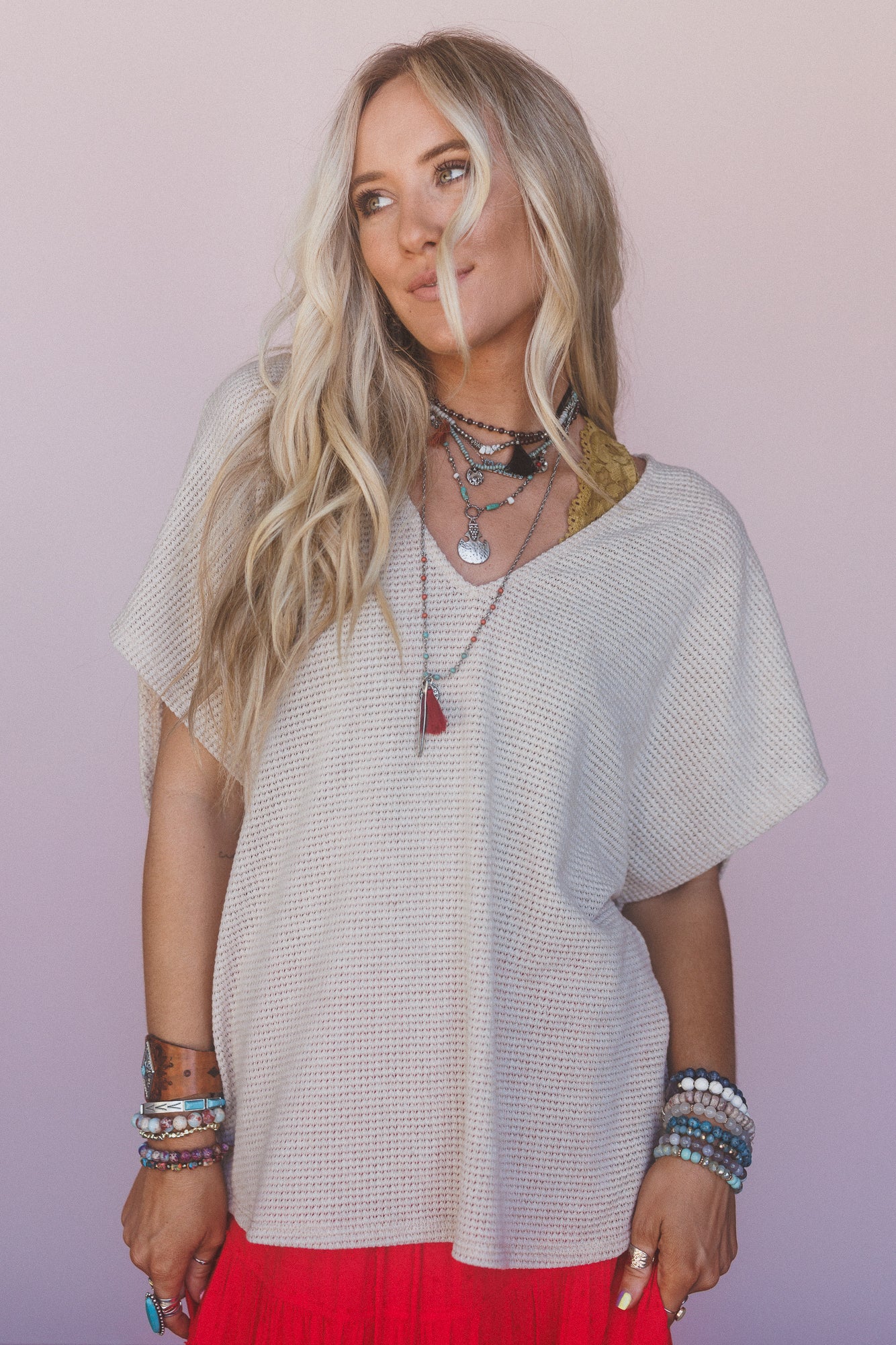 The Nest Cruising V Neck Top - Oatmeal - Image 4