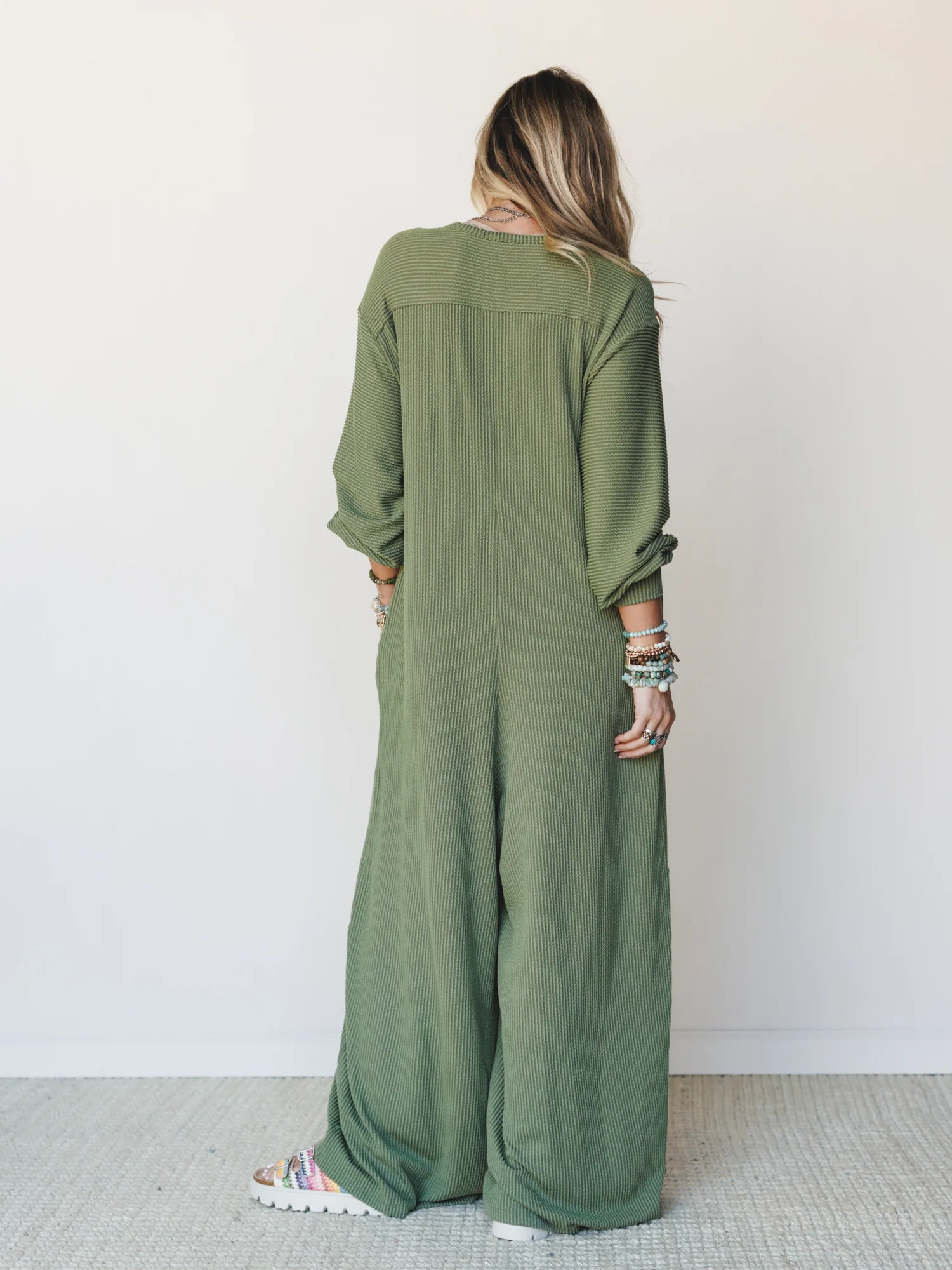 The Nest Daphne Textured Long Sleeve Jumpsuit - Army - Image 5