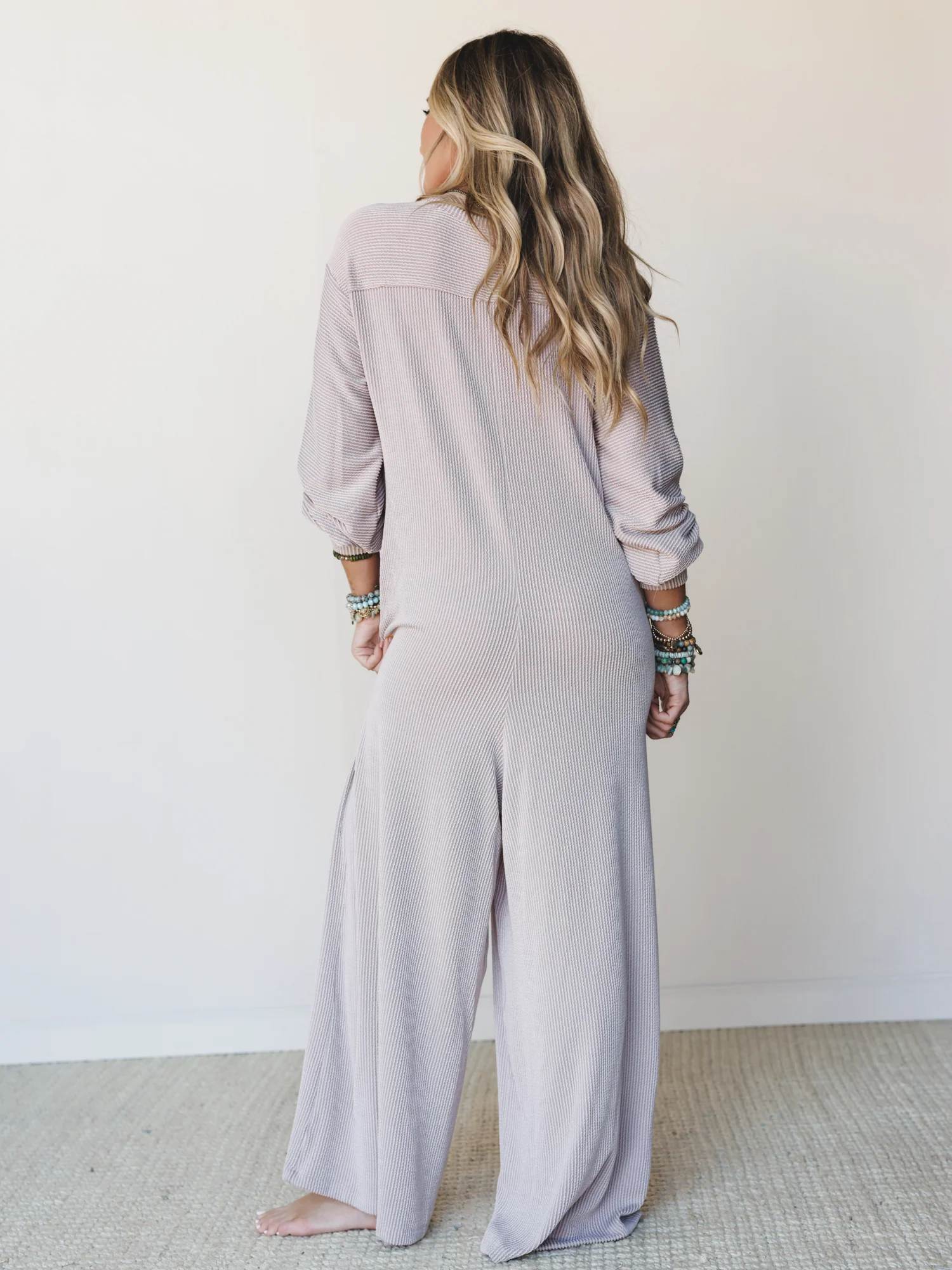 The Nest Daphne Textured Long Sleeve Jumpsuit - Oat - Image 5