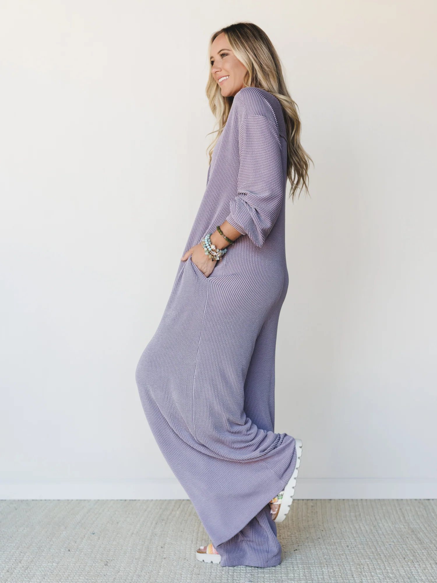 The Nest Daphne Textured Long Sleeve Jumpsuit - Orchid - Image 4