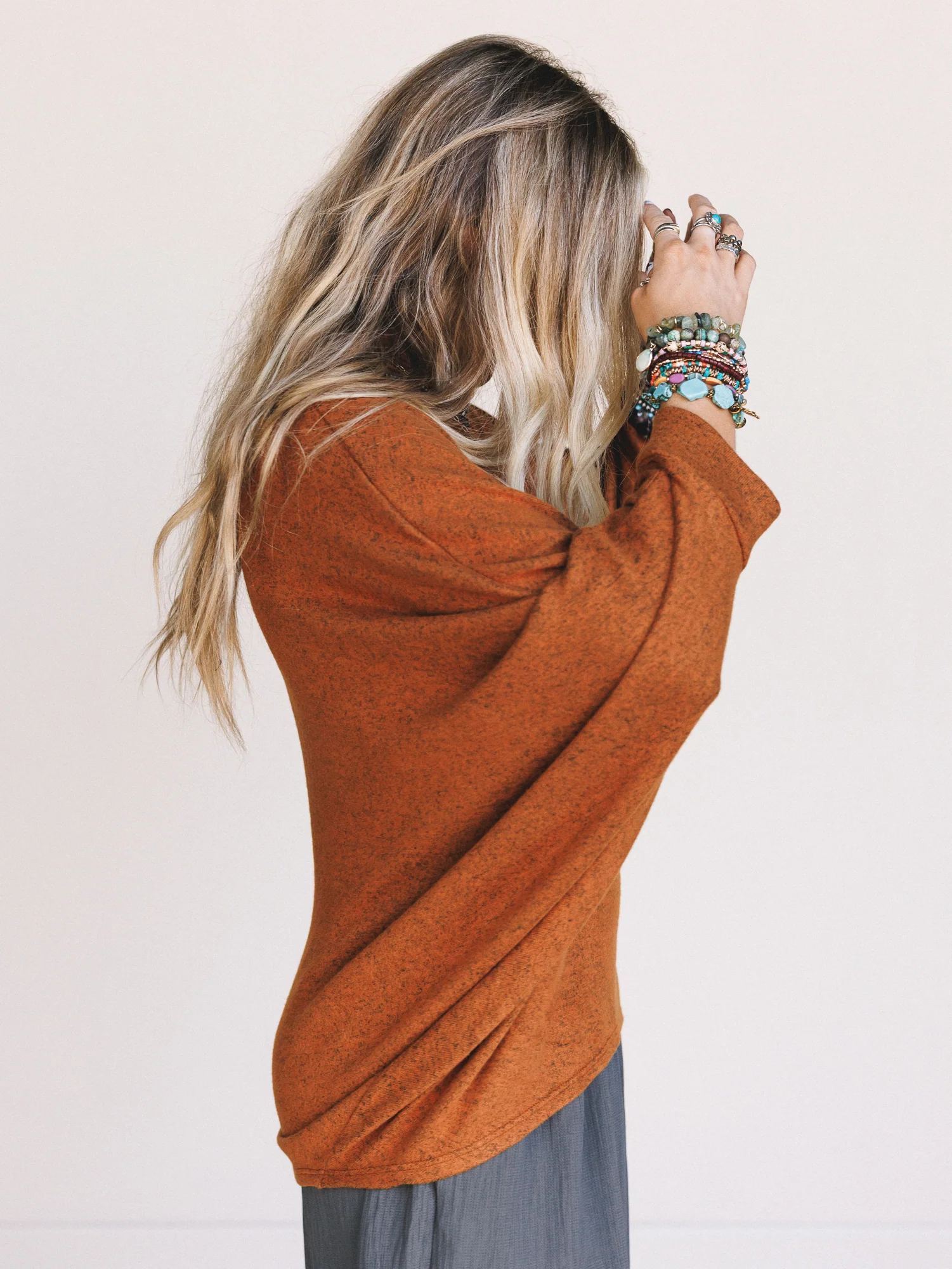 The Nest Fly With Me Batwing Sleeve Knit Sweater - Rust - Image 4