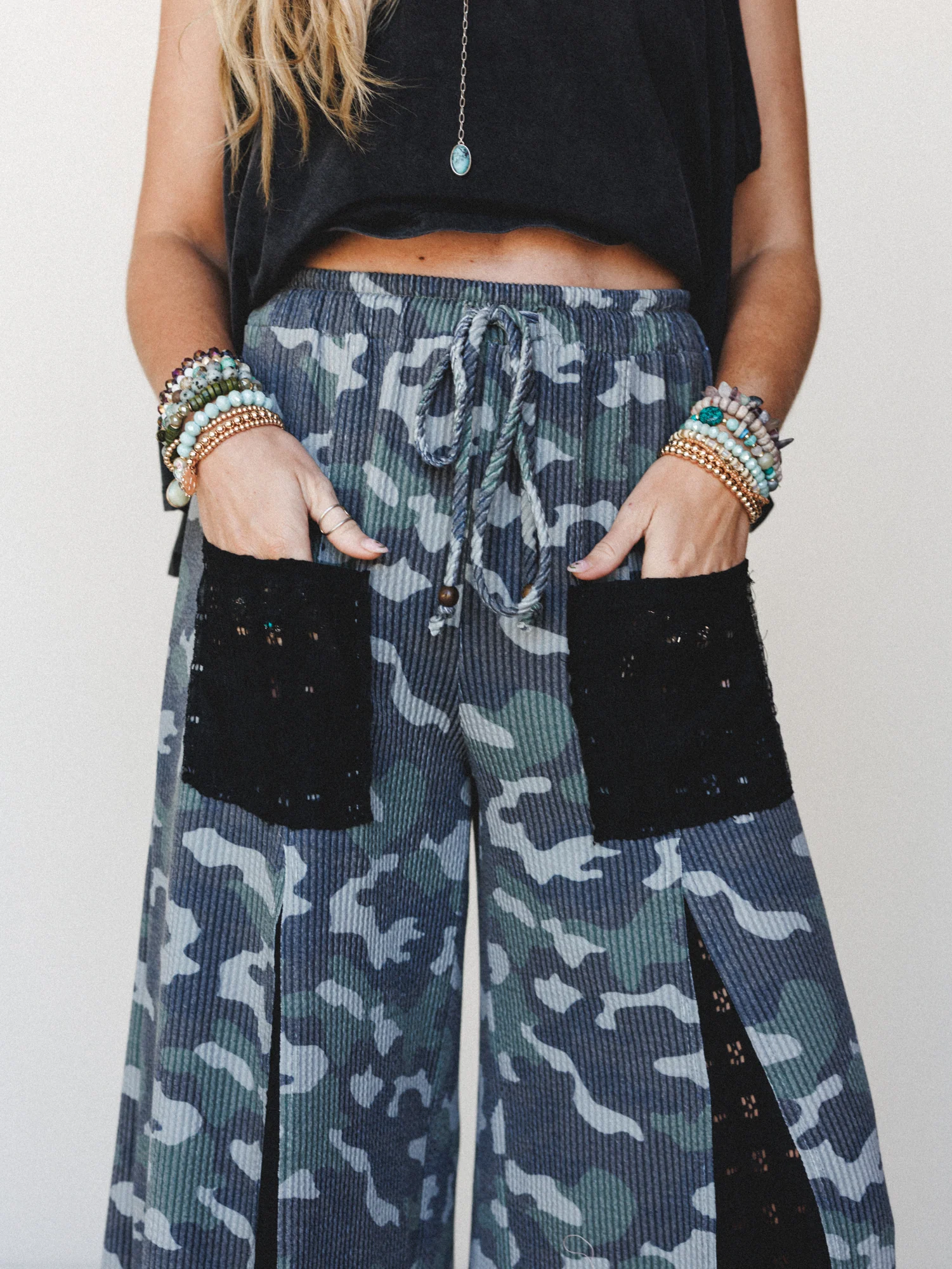 The Nest Let's Party Wide Leg Pants - Army Black - Image 3