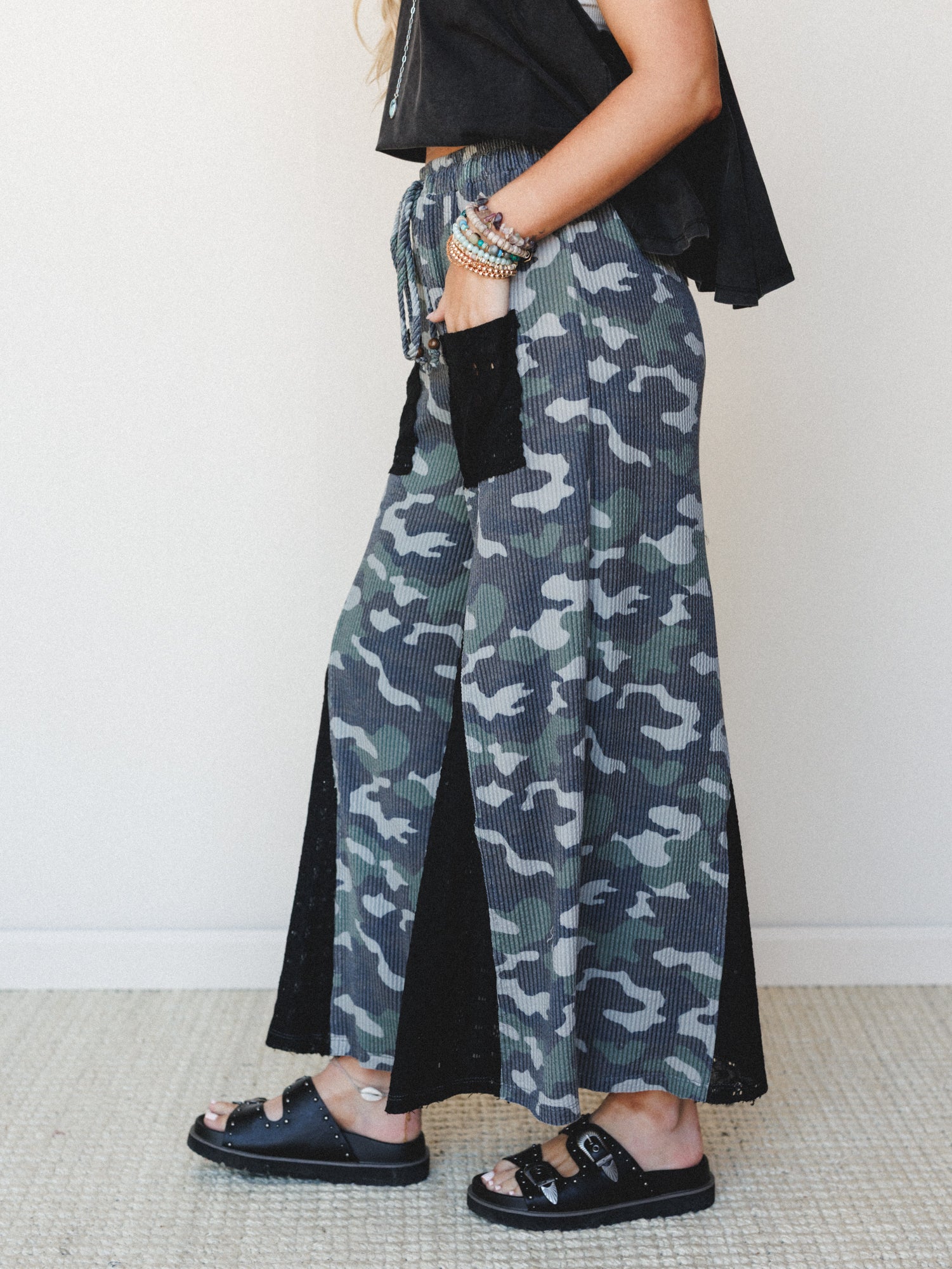 The Nest Let's Party Wide Leg Pants - Army Black - Image 4