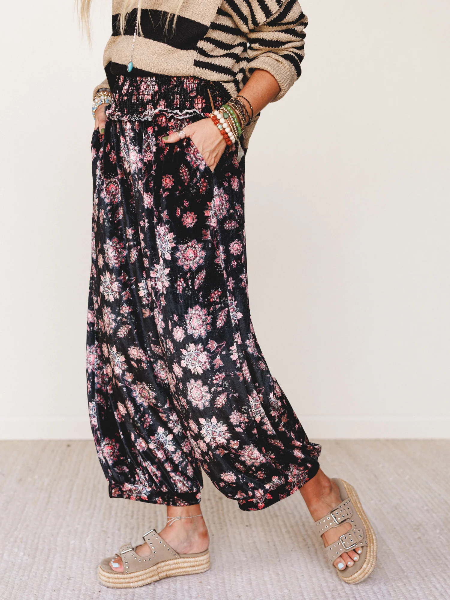 The Nest Gather Together Velvet Wide Leg Pants - Black - Image 2
