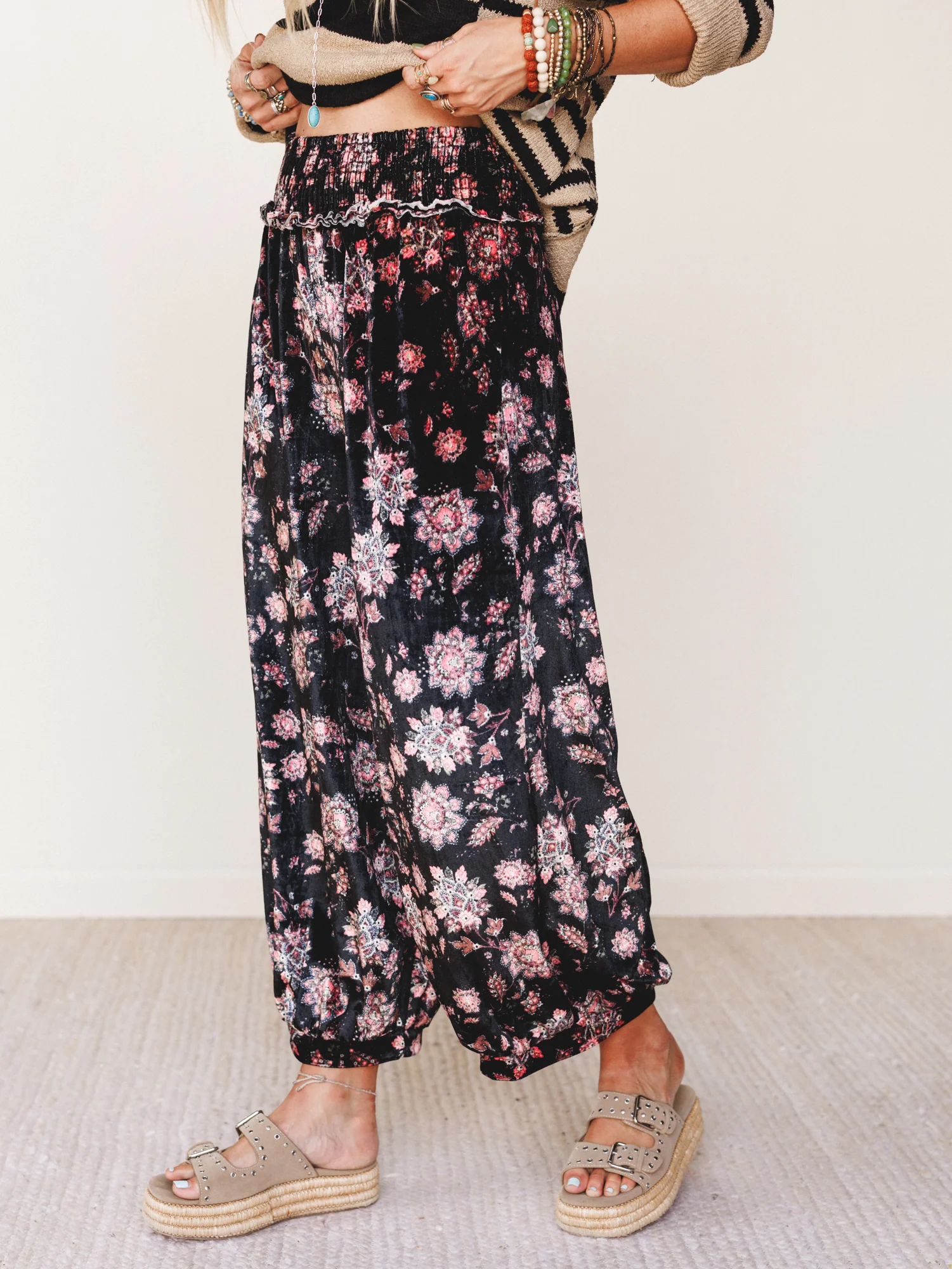The Nest Gather Together Velvet Wide Leg Pants - Black - Image 4