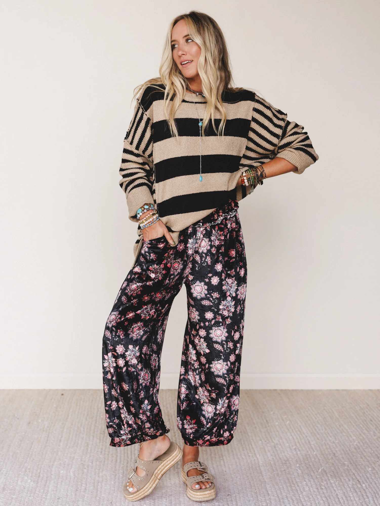 The Nest Gather Together Velvet Wide Leg Pants - Black - Image 5
