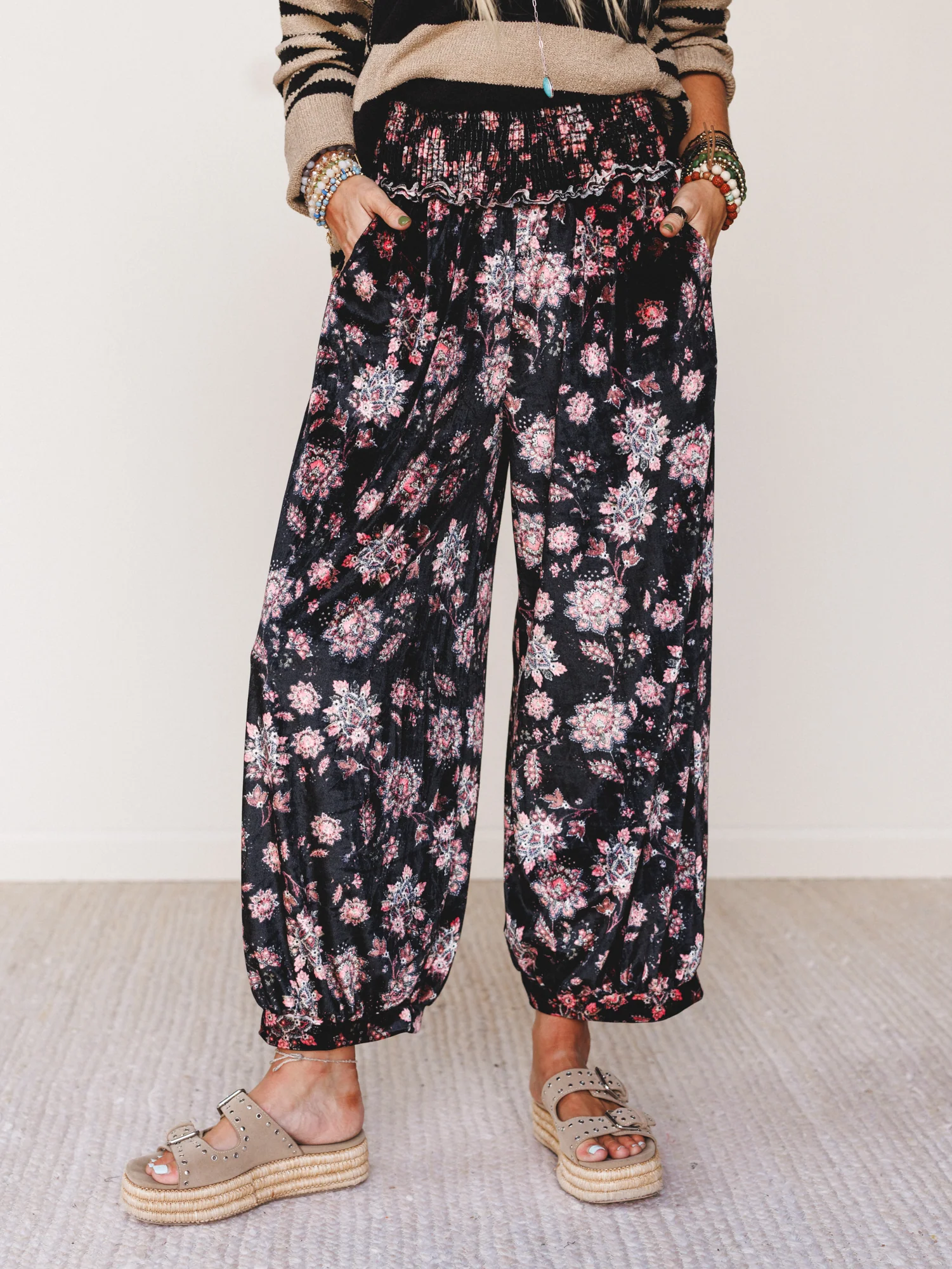 The Nest Gather Together Velvet Wide Leg Pants - Black