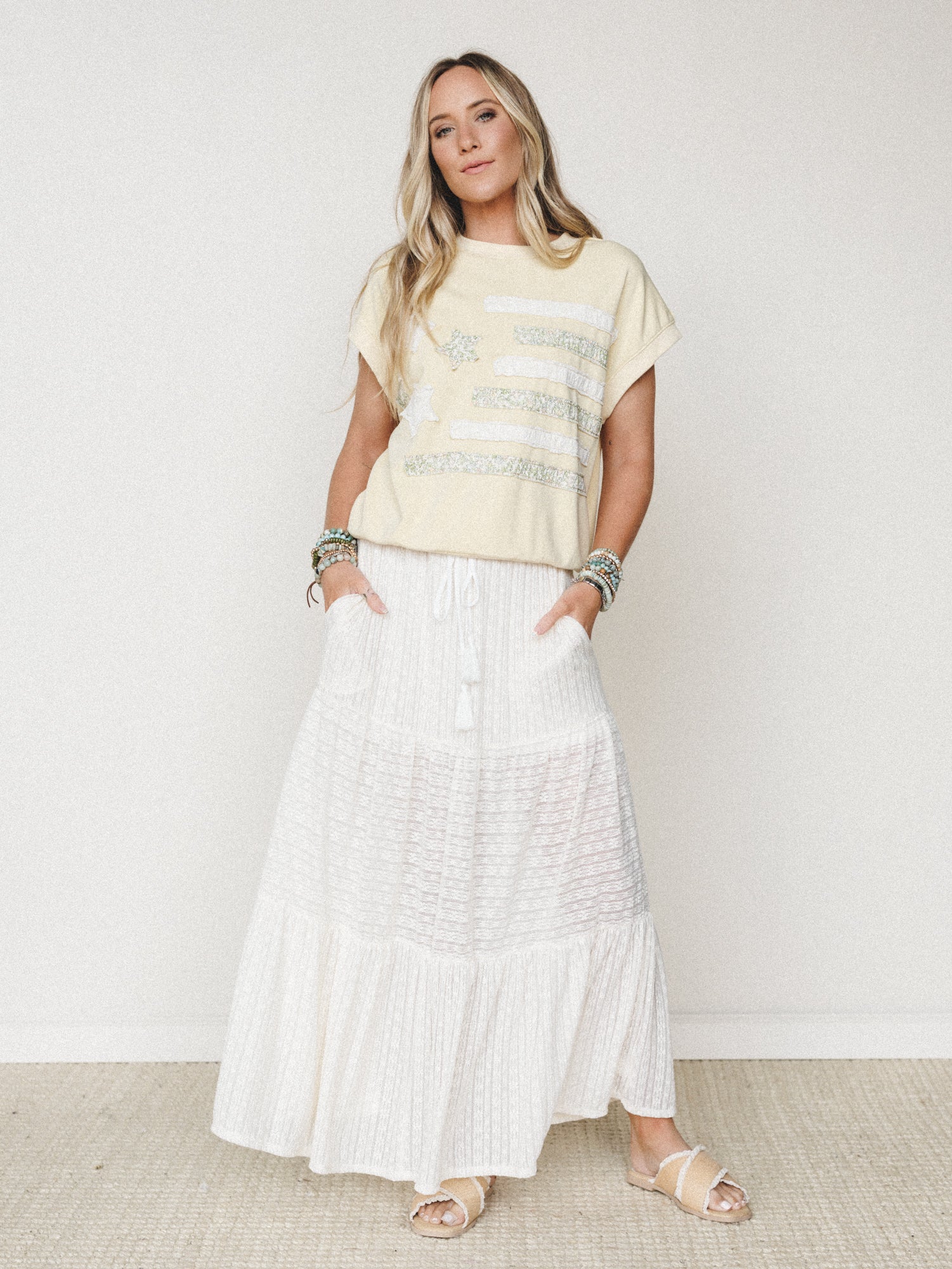 The Nest Golden Drift Tiered Maxi Skirt - Cream - Image 4