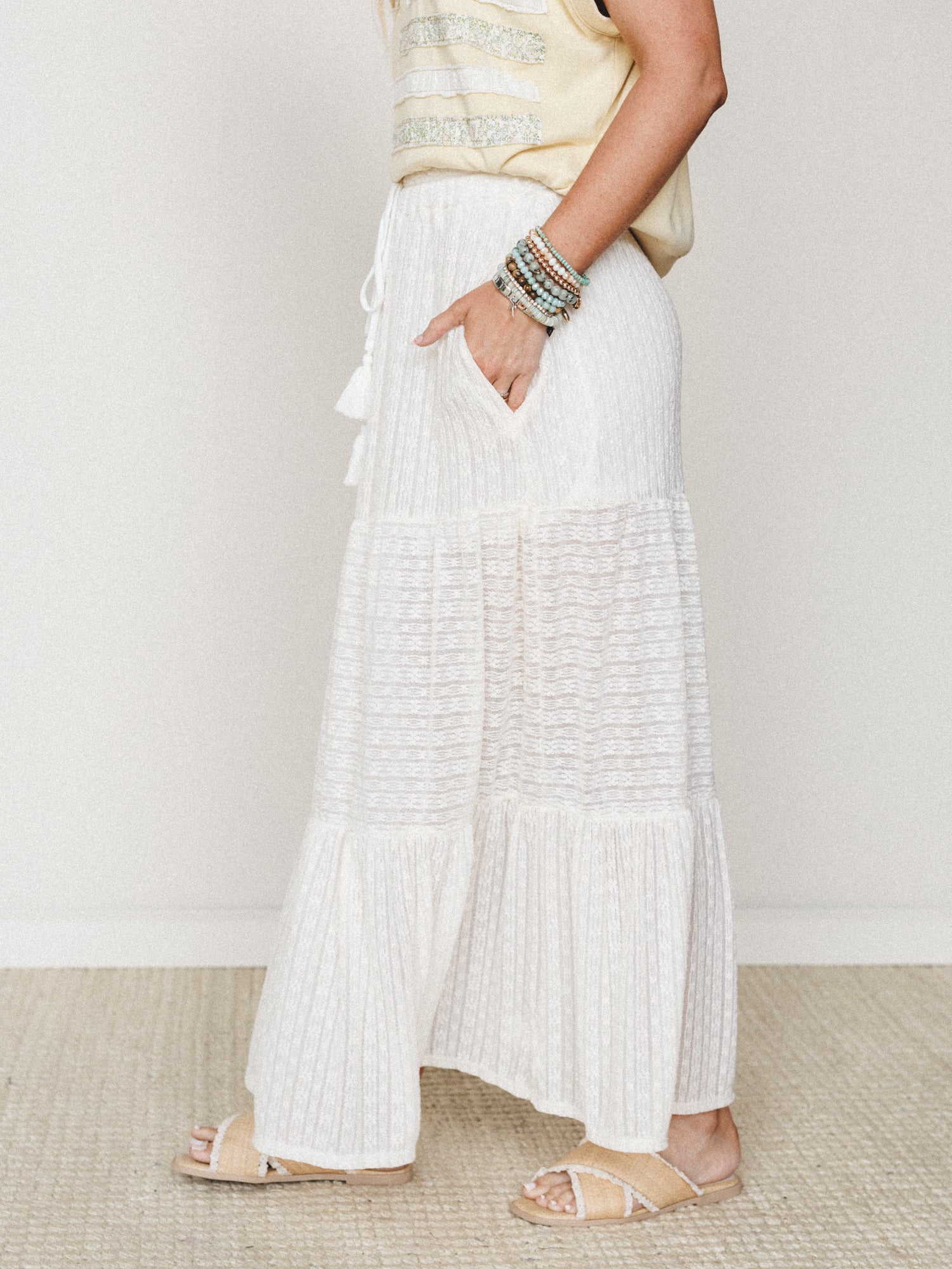The Nest Golden Drift Tiered Maxi Skirt - Cream - Image 5