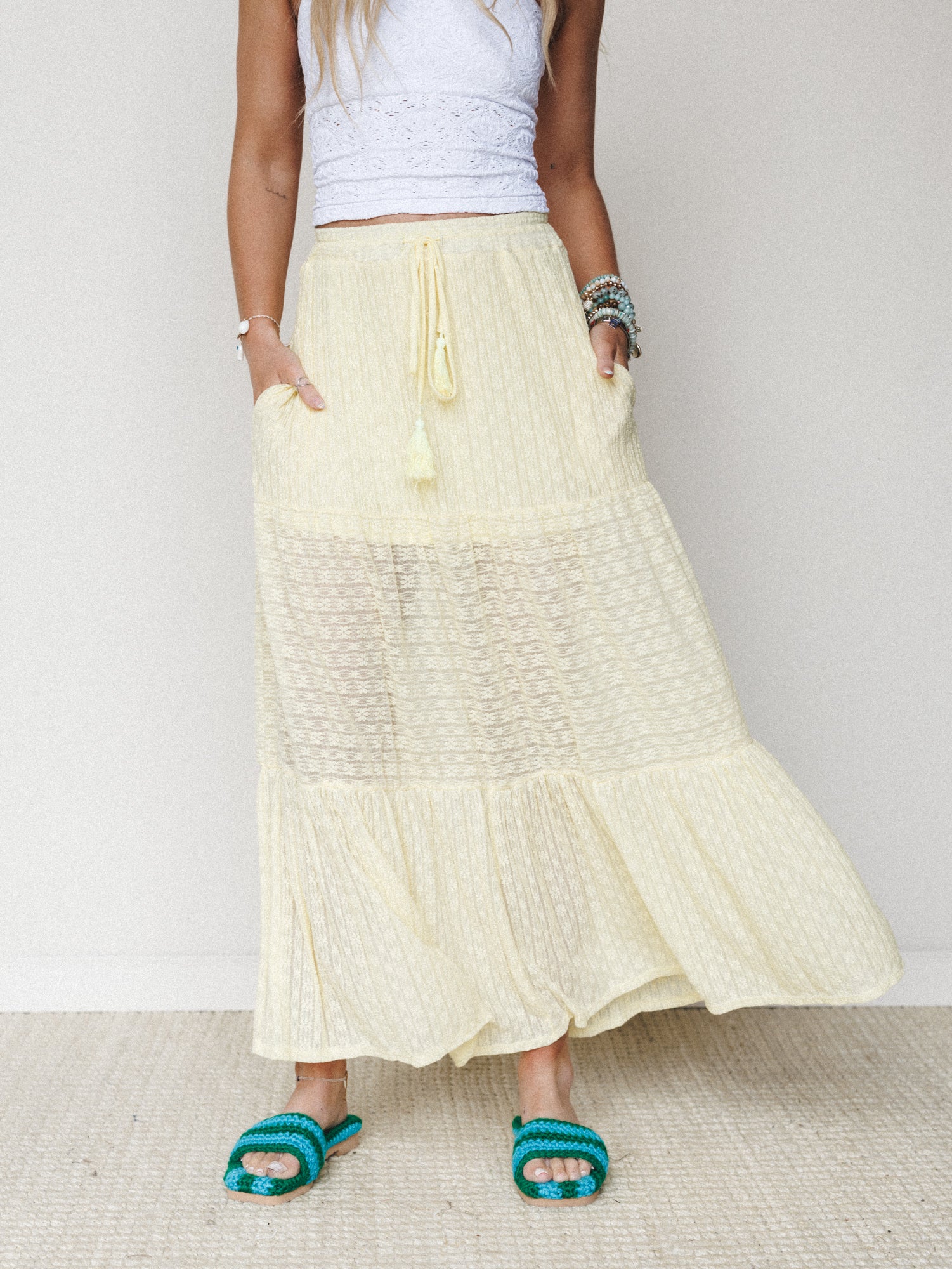 The Nest Golden Drift Tiered Maxi Skirt - Yellow - Image 2