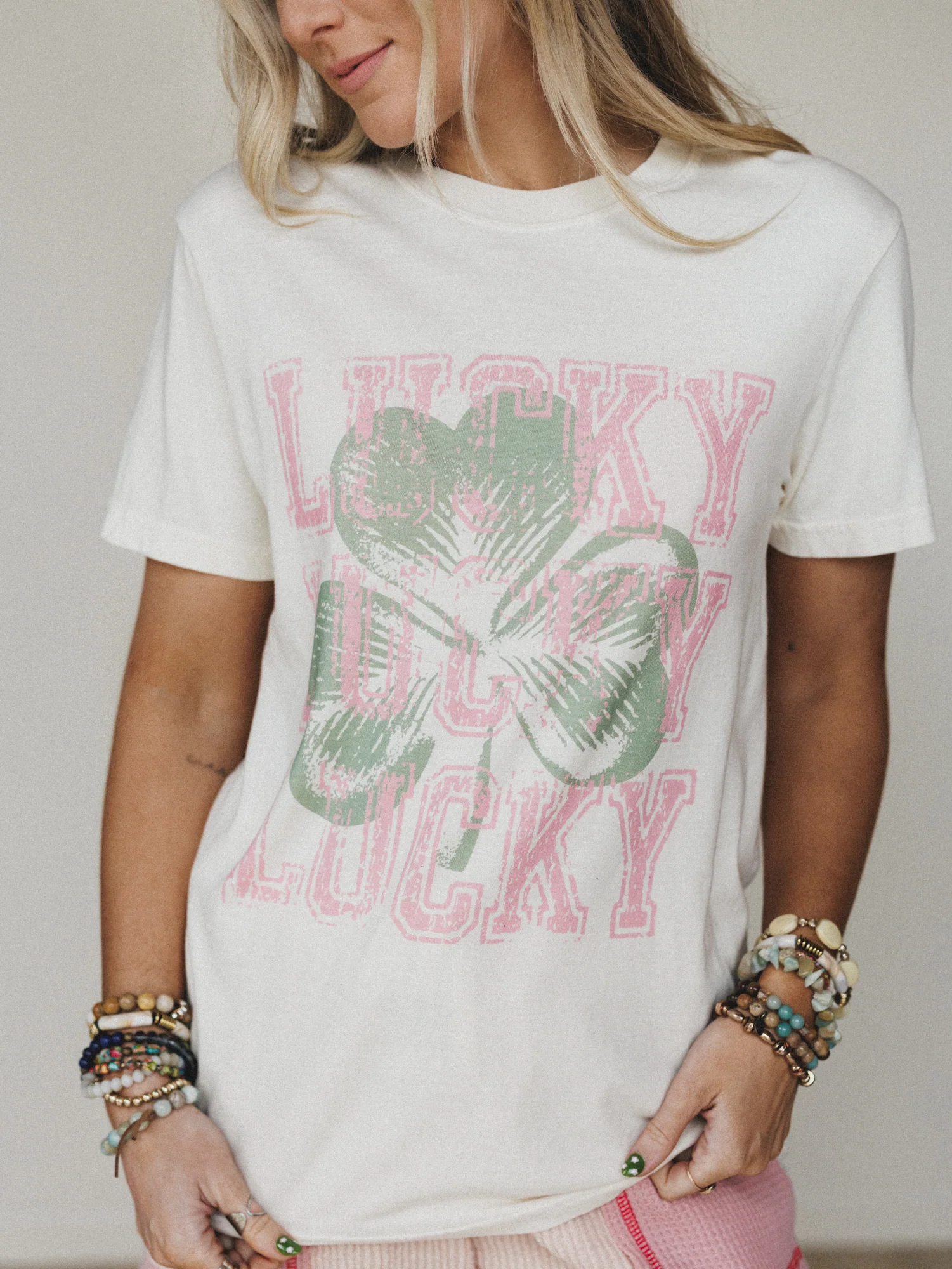 The Nest Happy Go Lucky Graphic Tee - Ivory - Image 3