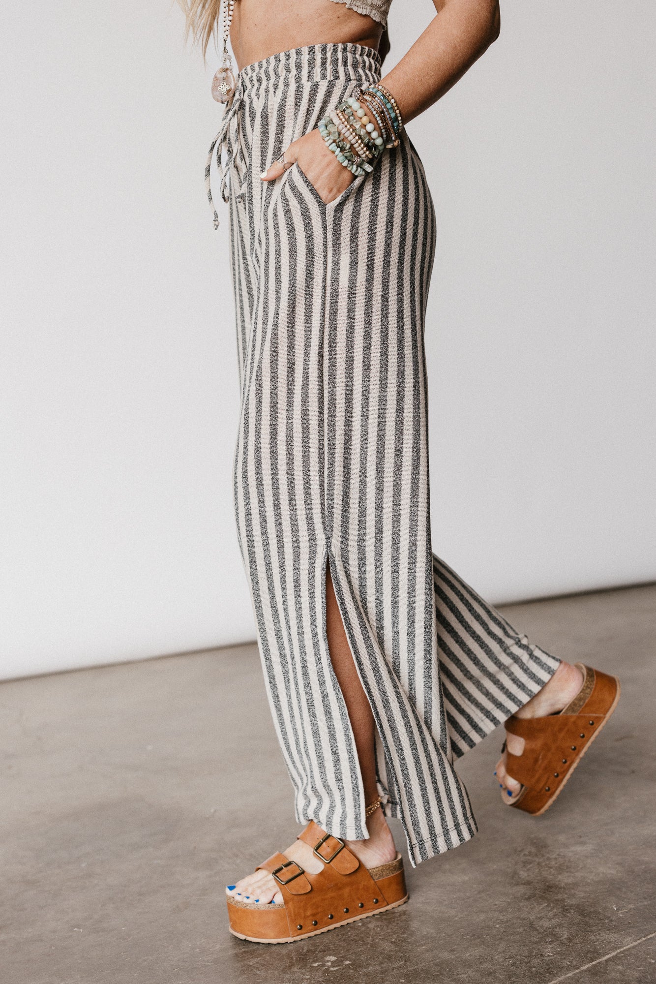 The Nest Ibiza Breeze Drawstring Pants - Taupe Black - Image 3