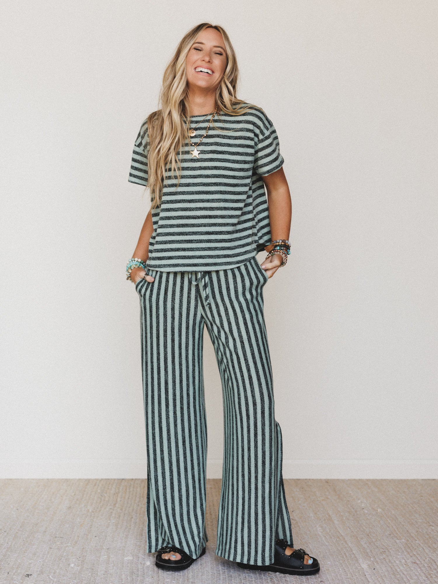 The Nest Ibiza Breeze Striped Top - Sage Black - Image 5