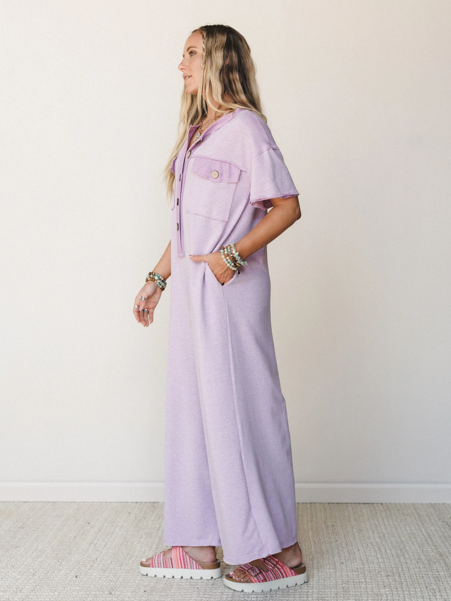 The Nest Jodi Short Sleeve Jumpsuit - Lavender - Image 4