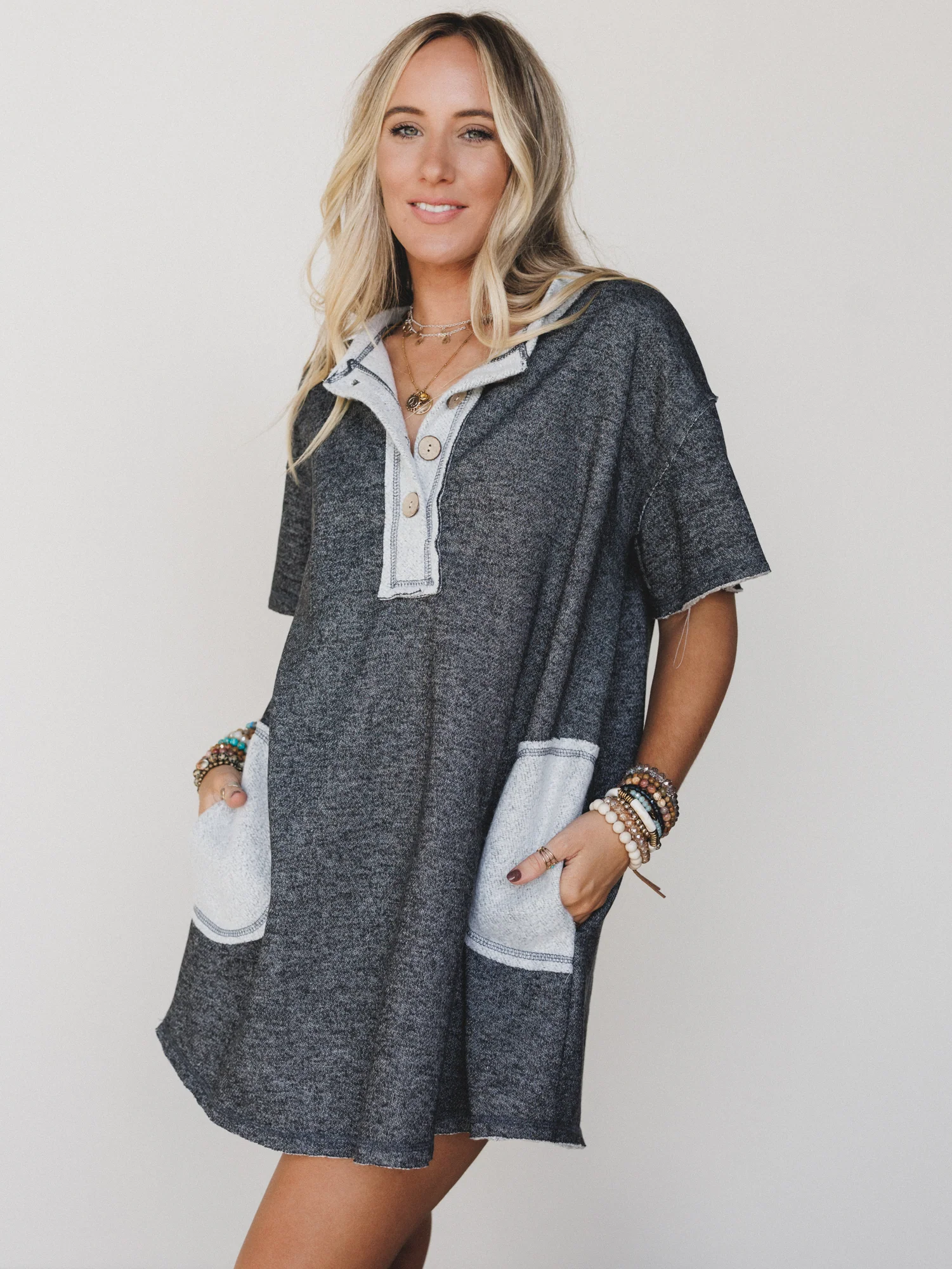 The Nest Jodi Tunic Dress - Two Tone Black - Image 4