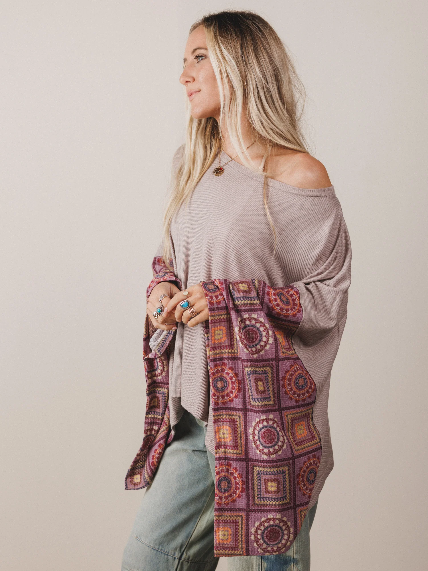 The Nest Kaleidoscope Dreams Poncho Top - Dark Mocha - Image 5