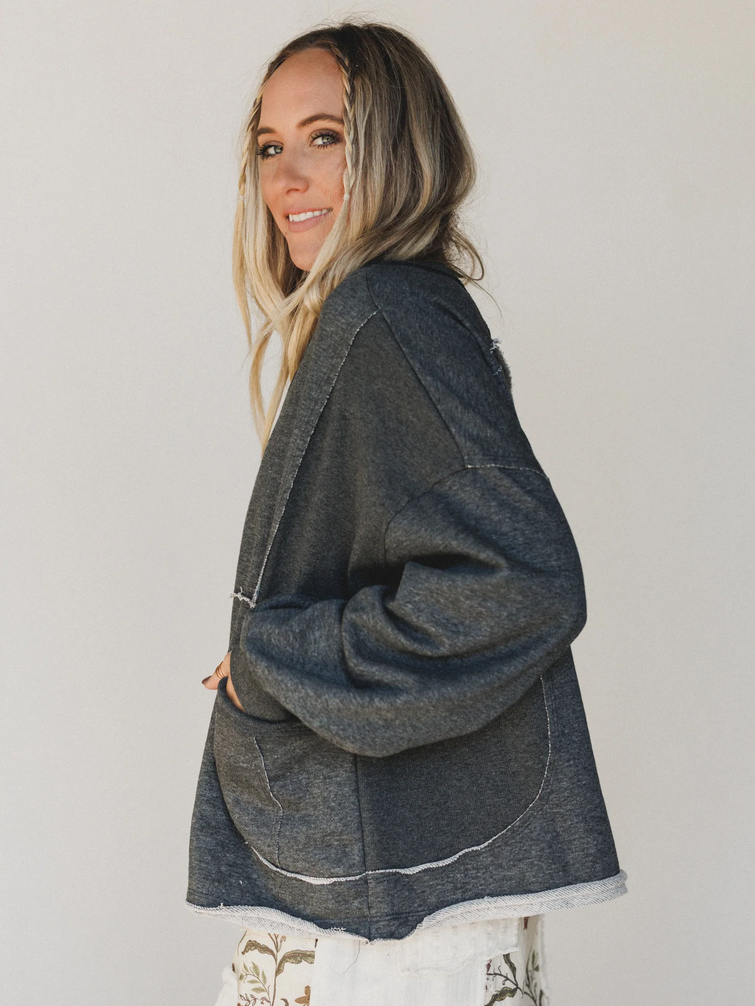 The Nest Karli Knit Pocket Top - Charcoal - Image 2