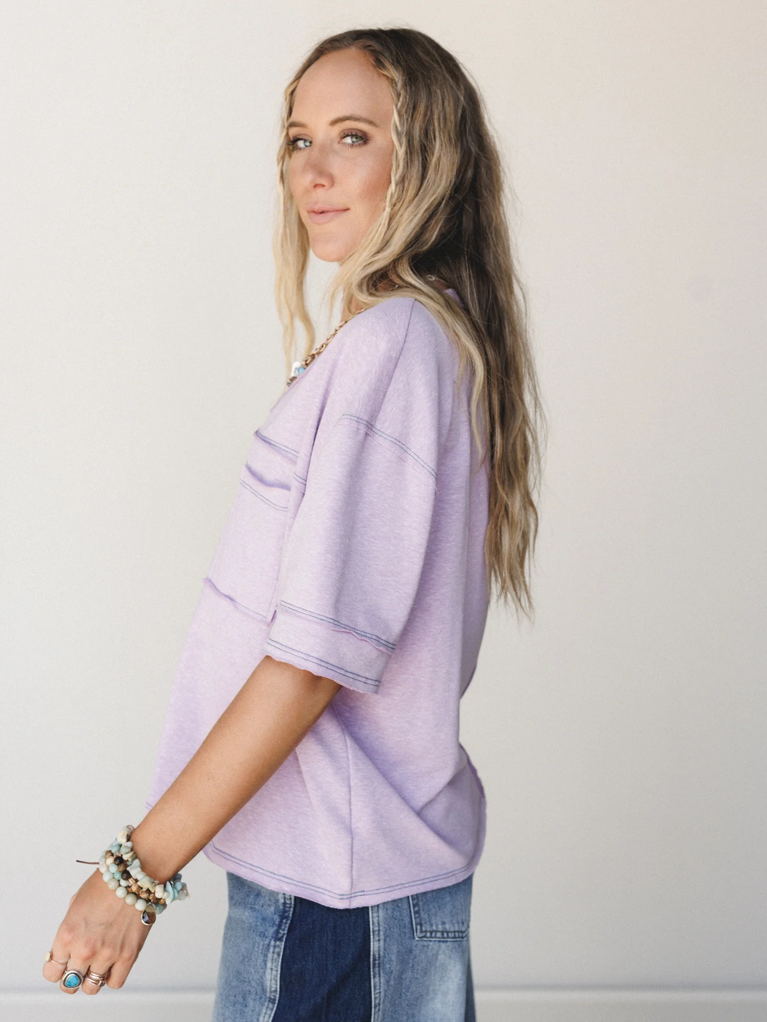The Nest Katie V Neck Tee - Lavender - Image 3