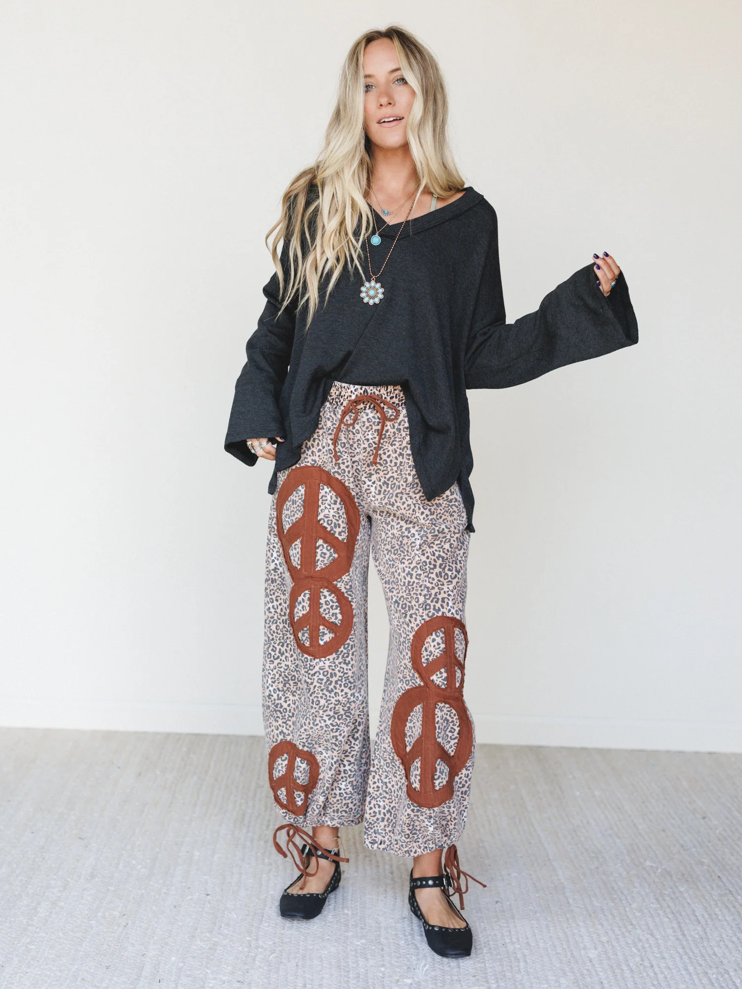 The Nest Laurel Lee Patchwork Pants - Taupe Leopard - Image 4