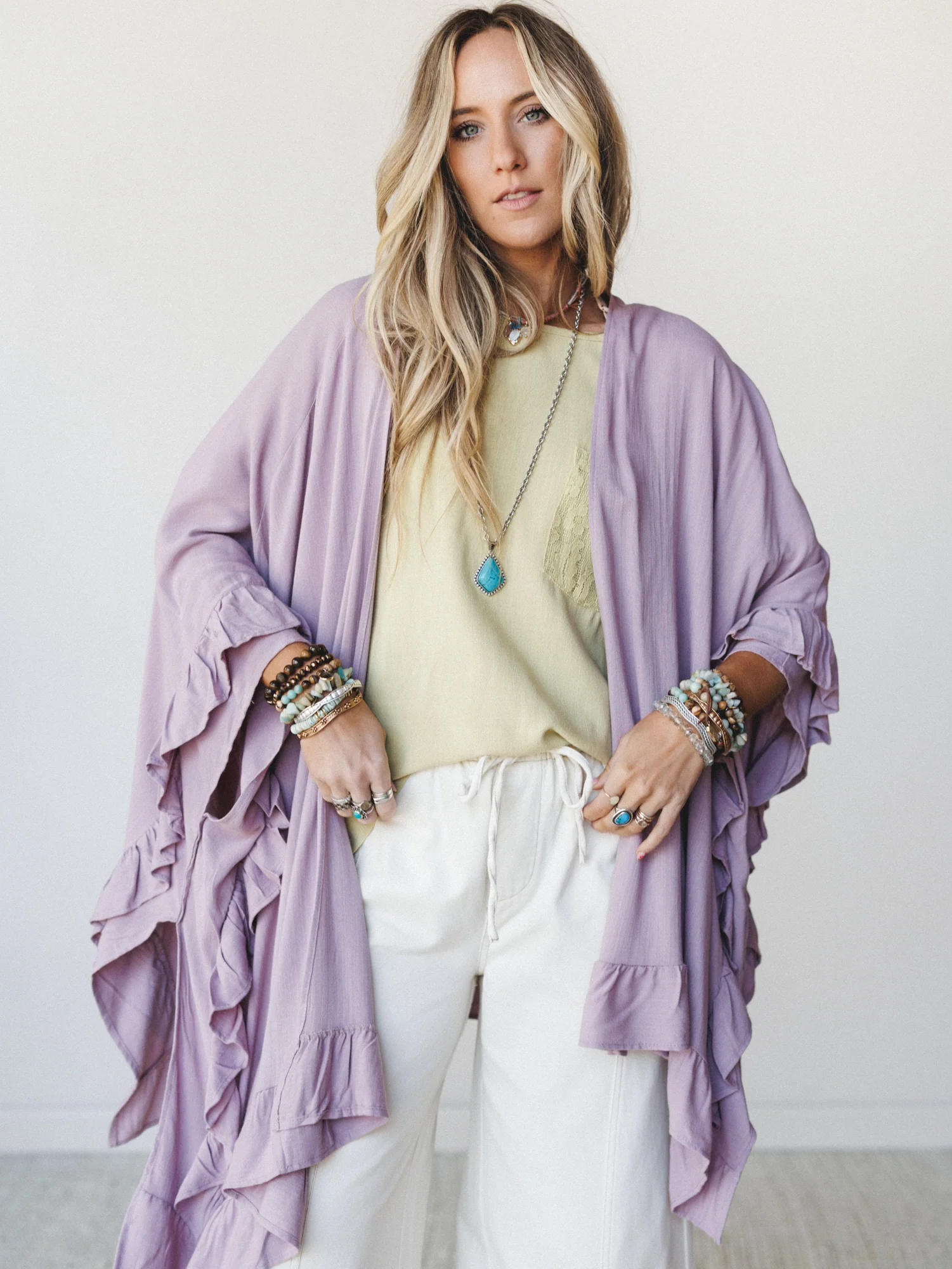 The Nest Let Me Ruffled Kimono - Pale Plum