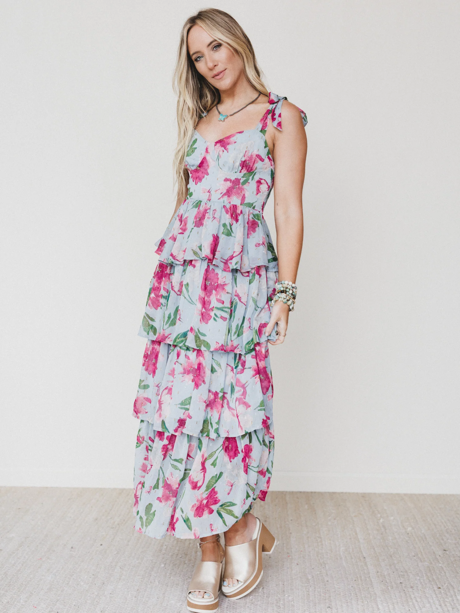 The Nest Lila Bloom Maxi Dress - Dusty Blue