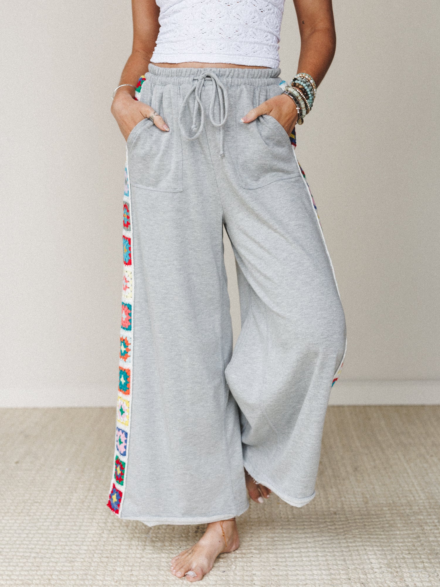 The Nest Love Seeker Crochet Panel Pants - Heather Gray - Image 2