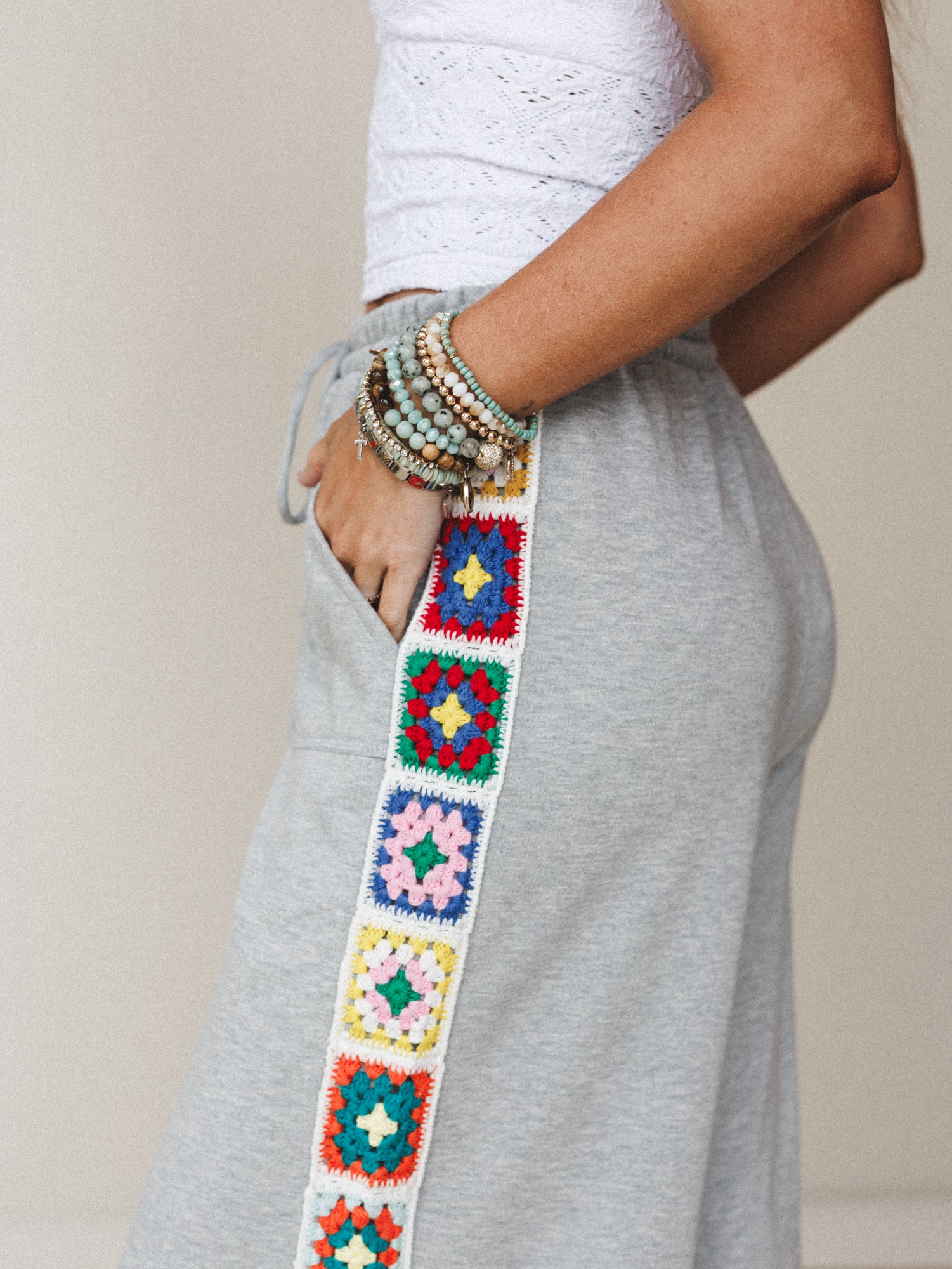 The Nest Love Seeker Crochet Panel Pants - Heather Gray - Image 3