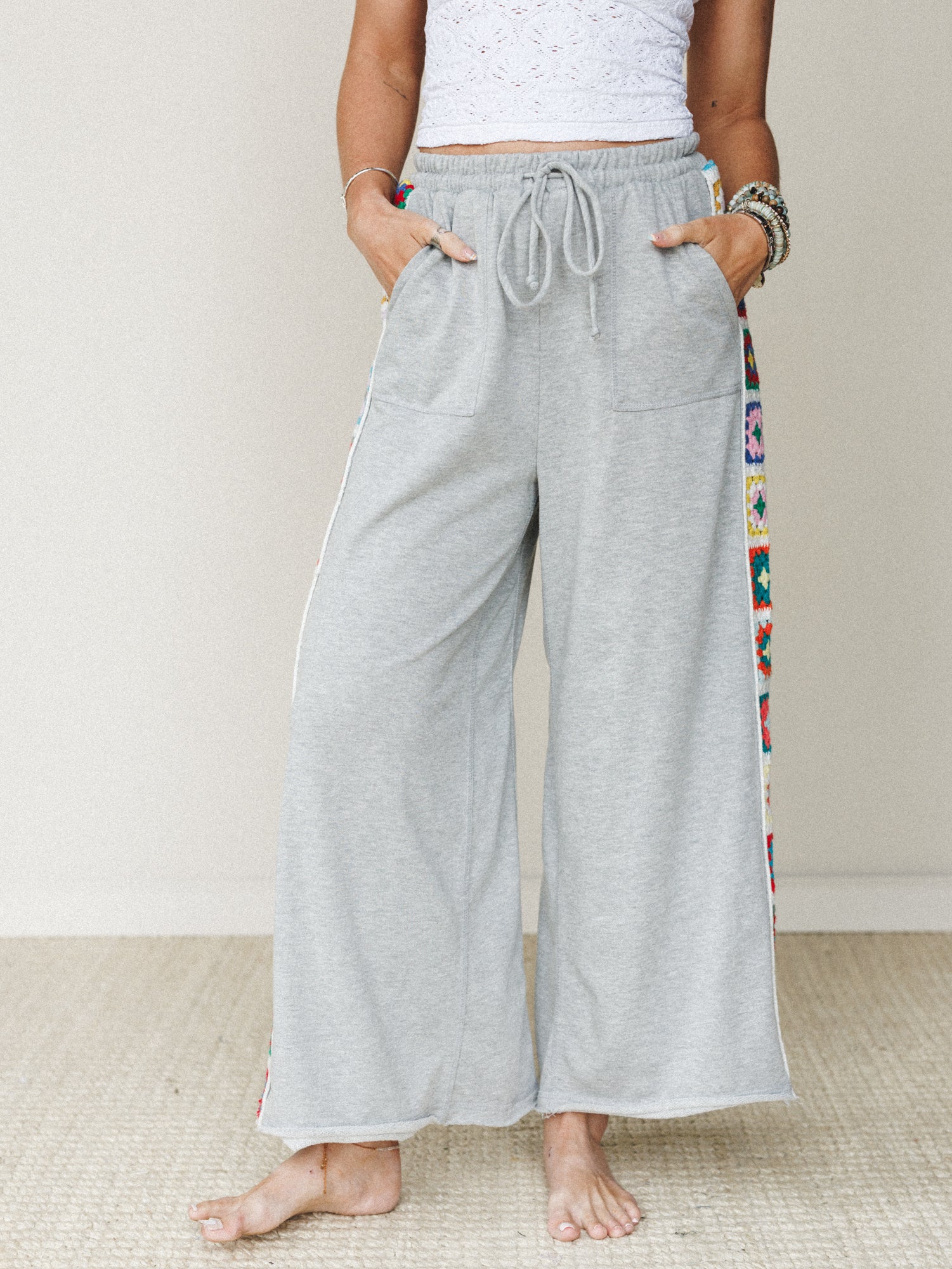 The Nest Love Seeker Crochet Panel Pants - Heather Gray - Image 4