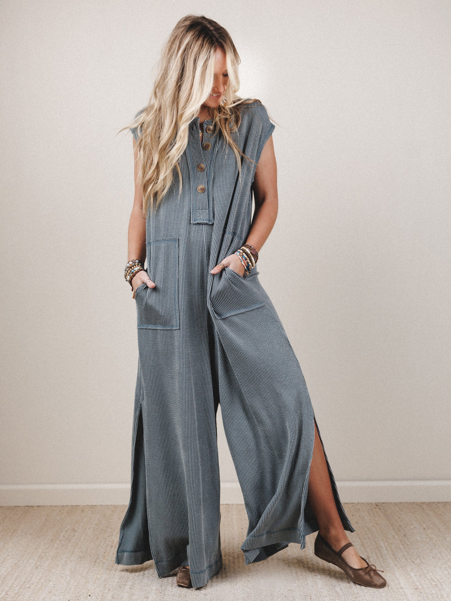 The Nest Madeline Textured Jumpsuit - Seafoam - Image 4