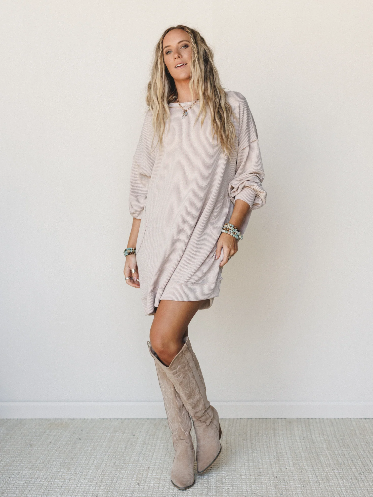 The Nest Moon Glow Long Sleeve Dress  - Cream - Image 4