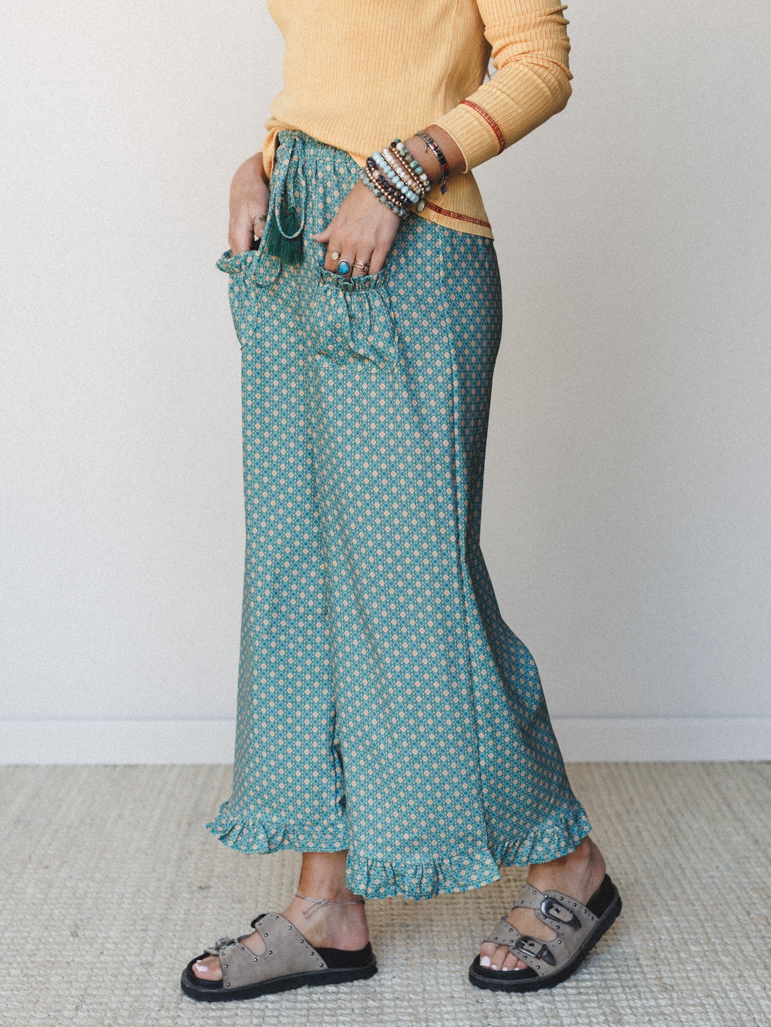 The Nest Mystic Mirage Printed Wide Leg Pants - Teal - Image 3