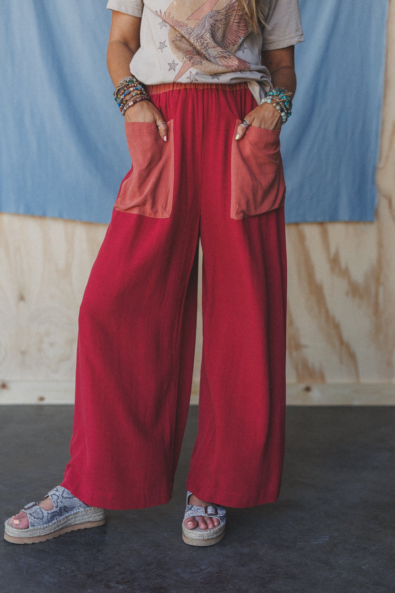 The Nest No Rush Wide Leg Pants - Terracotta Multi - Image 3
