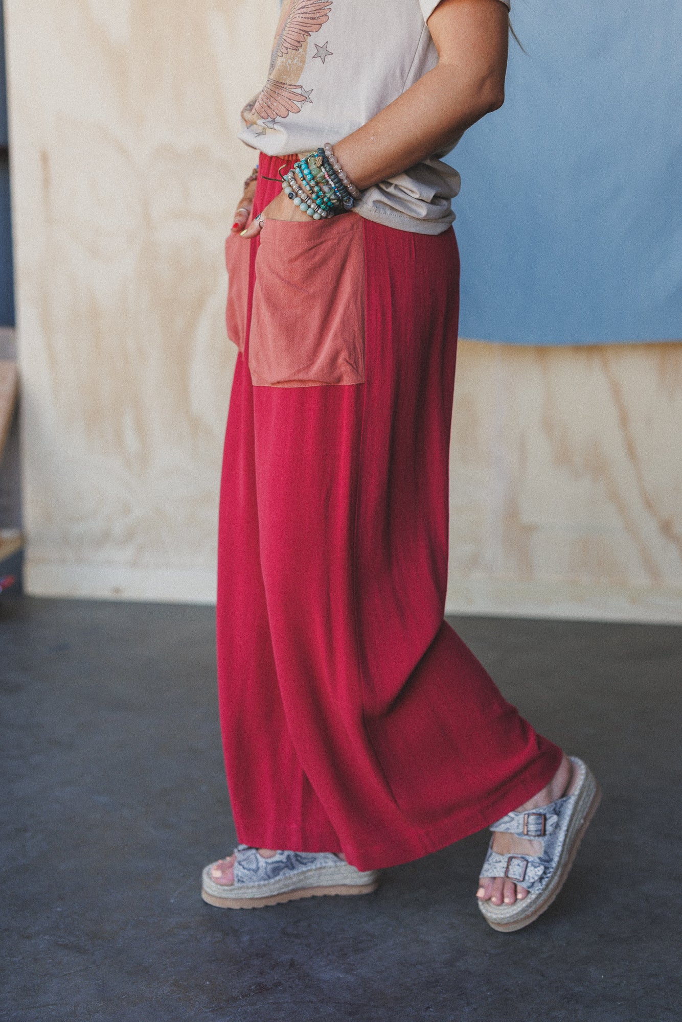 The Nest No Rush Wide Leg Pants - Terracotta Multi - Image 4