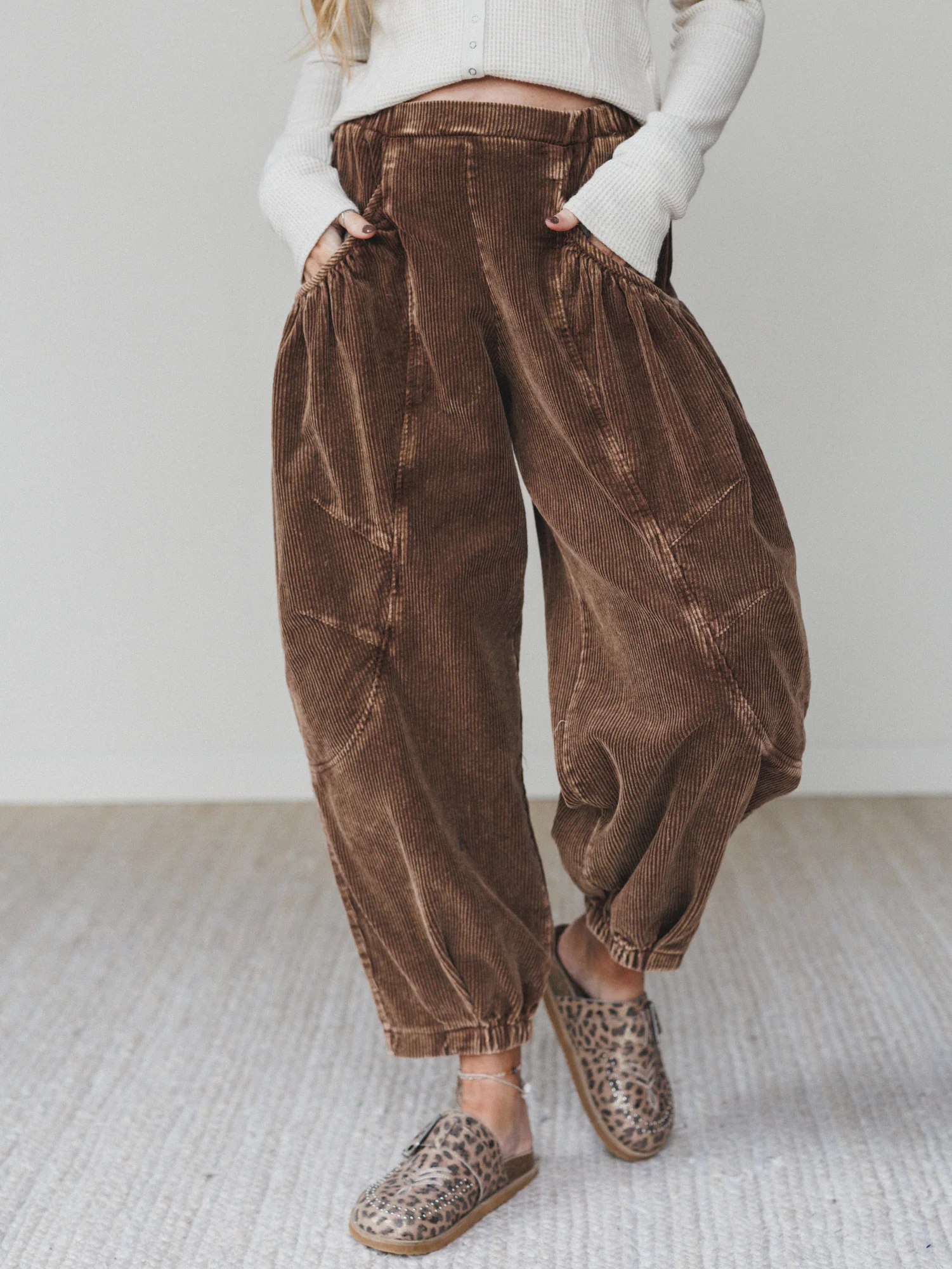 The Nest Nora Gathered Barrel Corduroy Pant - Brown - Image 5