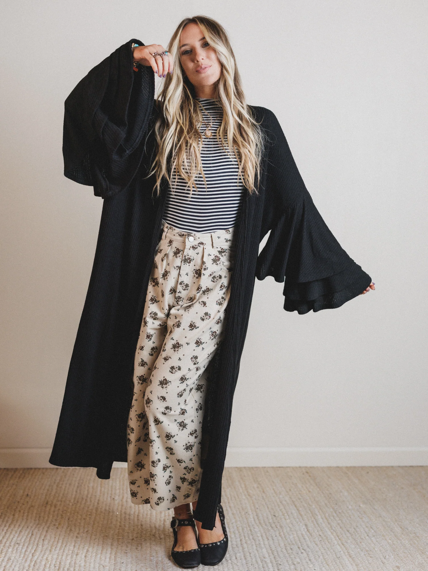 The Nest Radiant Ruffles Duster Cardigan - Black - Image 3