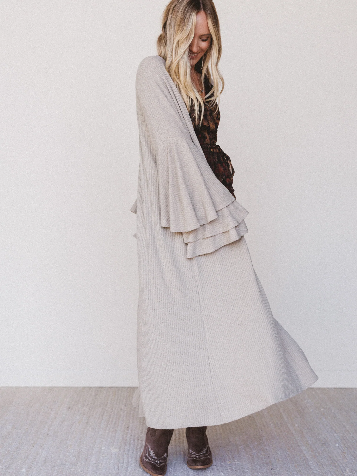 The Nest Radiant Ruffles Duster Cardigan - Taupe - Image 4