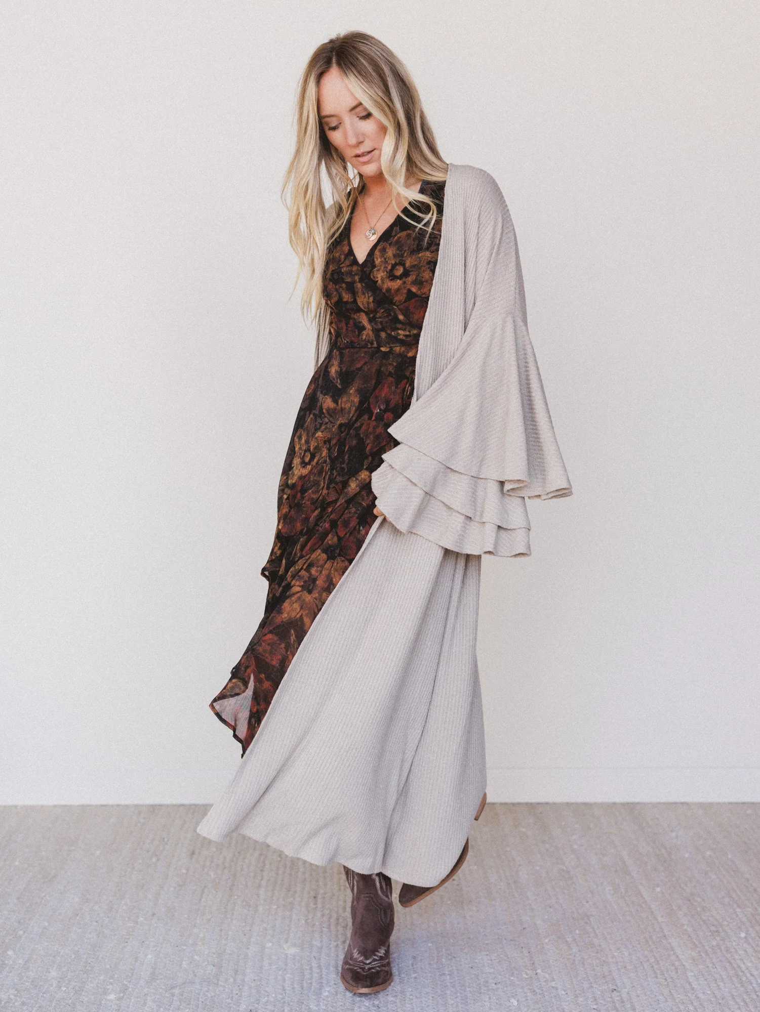 The Nest Radiant Ruffles Duster Cardigan - Taupe - Image 5