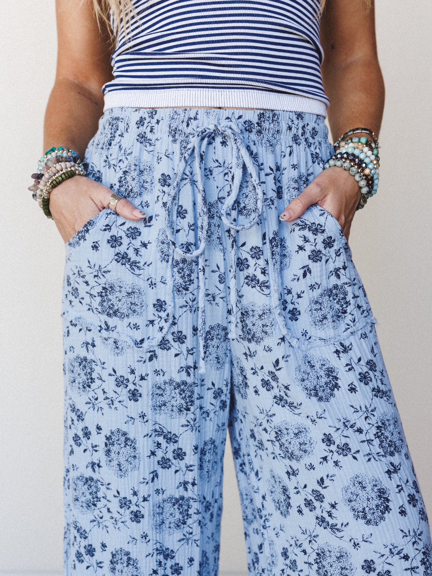 The Nest Sandra Wide Leg Ruffle Pant - Baby Blue - Image 3