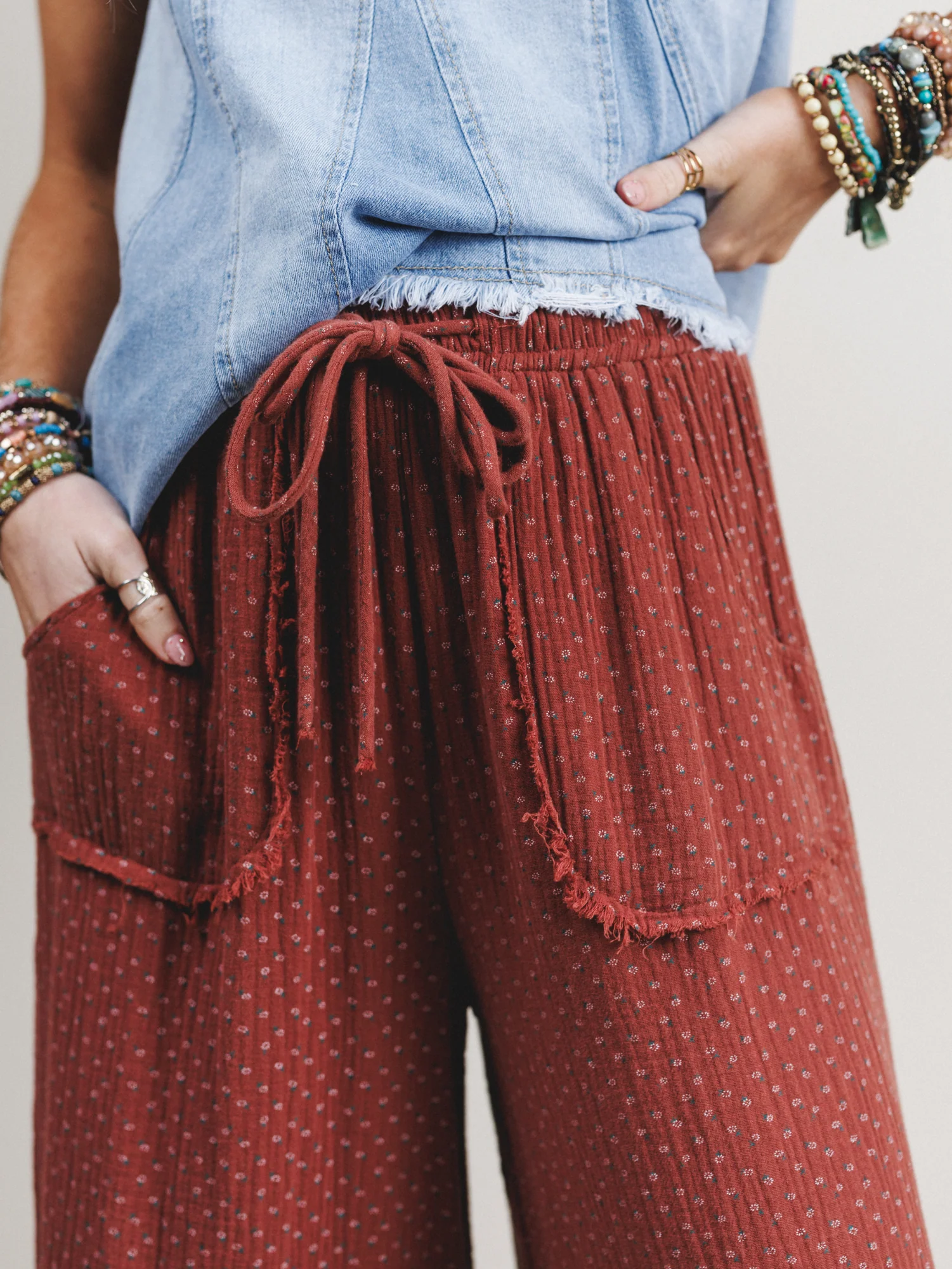 The Nest Sandra Wide Leg Ruffle Pant - Teracotta - Image 2