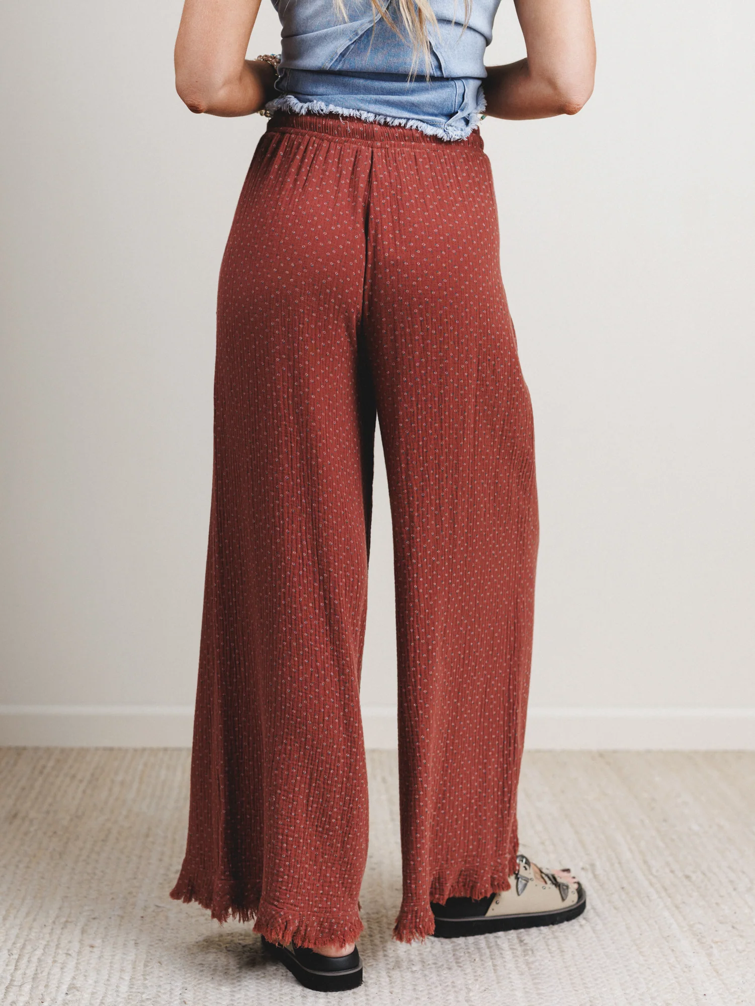 The Nest Sandra Wide Leg Ruffle Pant - Teracotta - Image 4