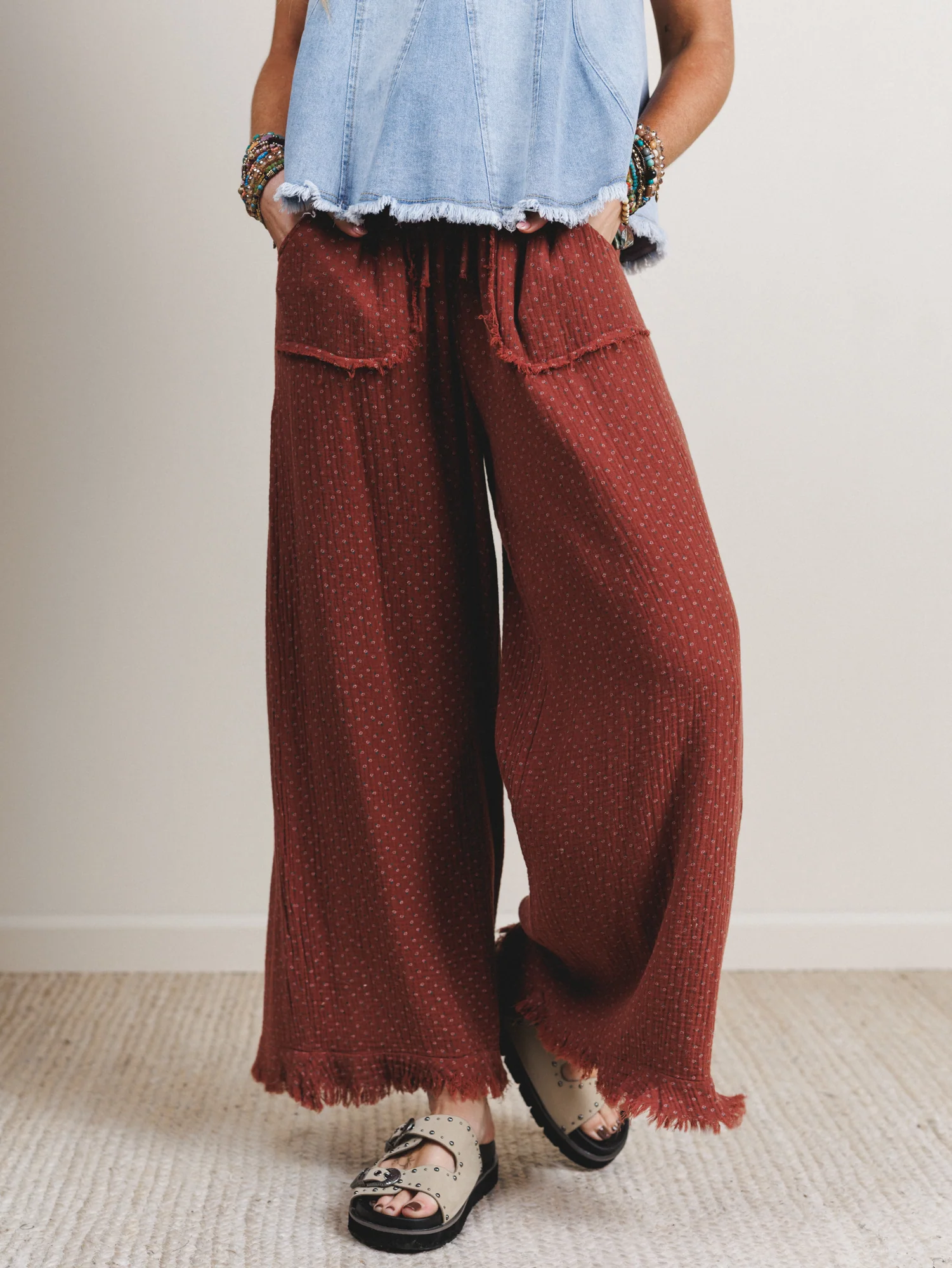 The Nest Sandra Wide Leg Ruffle Pant - Teracotta - Image 7